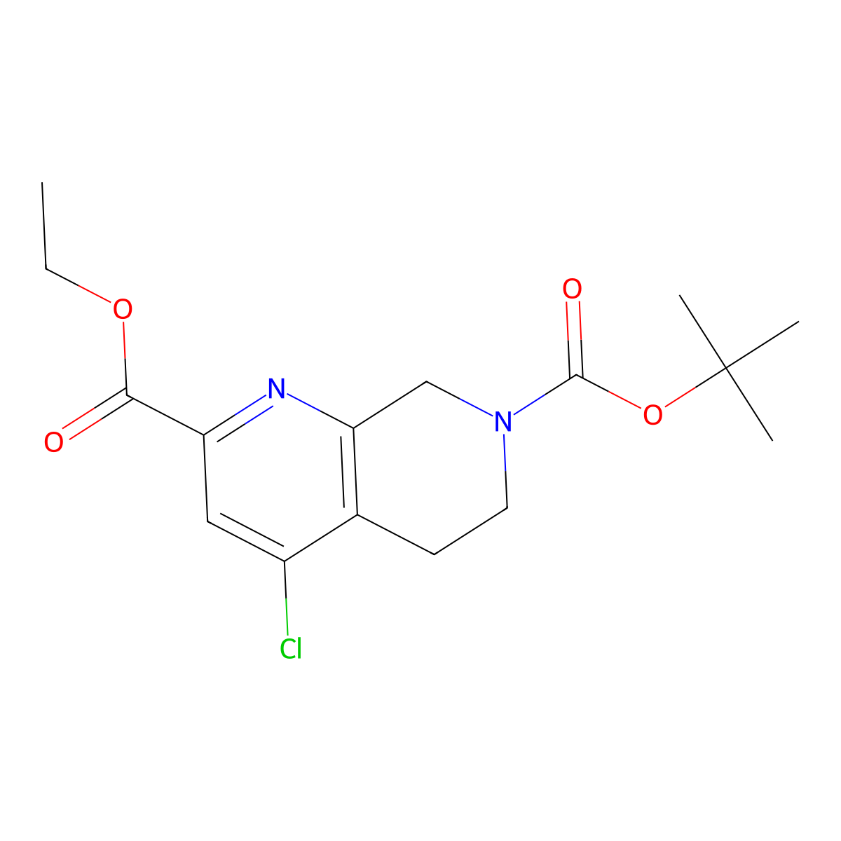 7-(Tert-butyl) 2-ethyl 4-chloro-5,8-dihydro-1,7-naphthyridine-2,7(6h)-dicarboxylate molecular structure, CAS 1884203-25-1