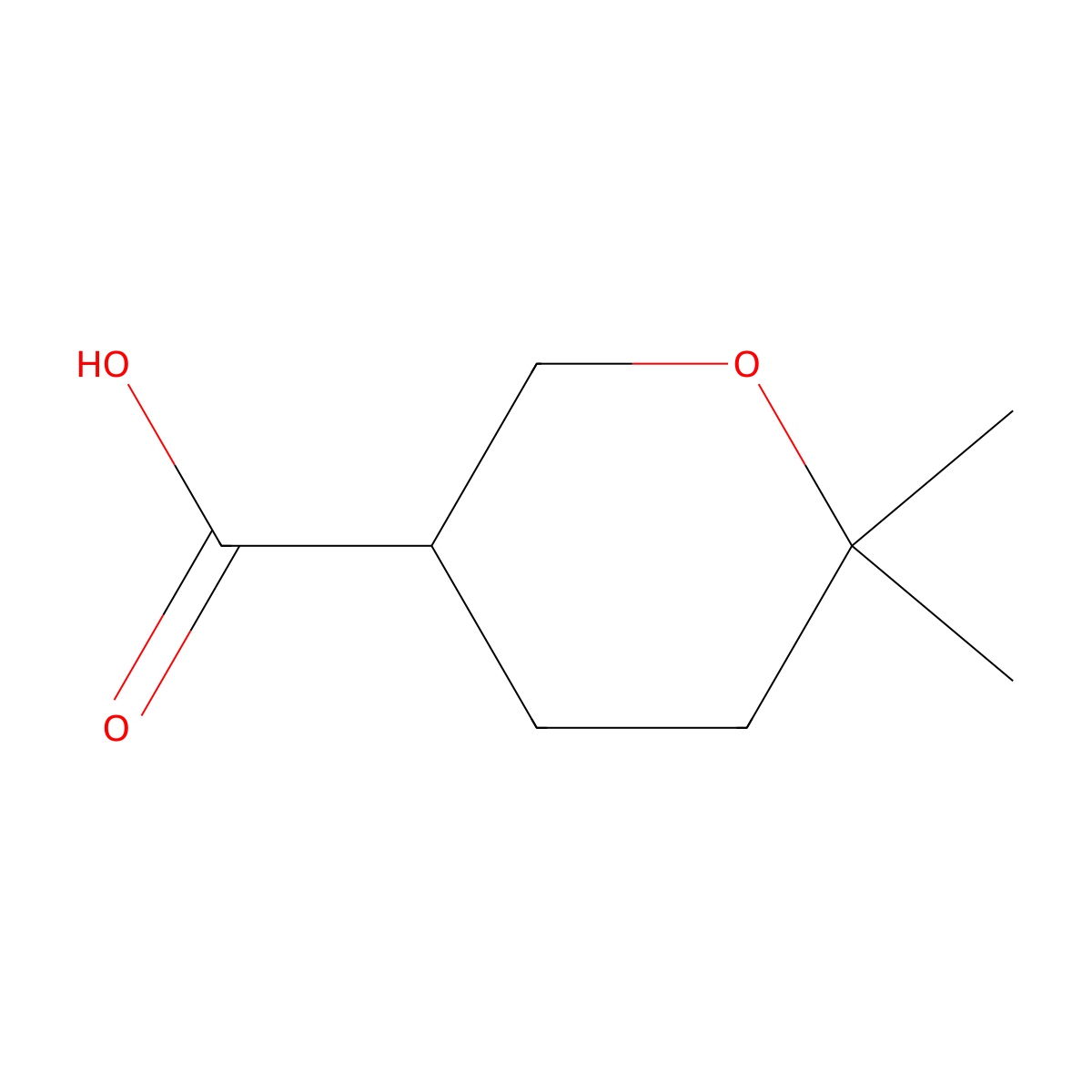 6,6-Dimethyloxane-3-carboxylic acid molecular structure, CAS 1884203-50-2