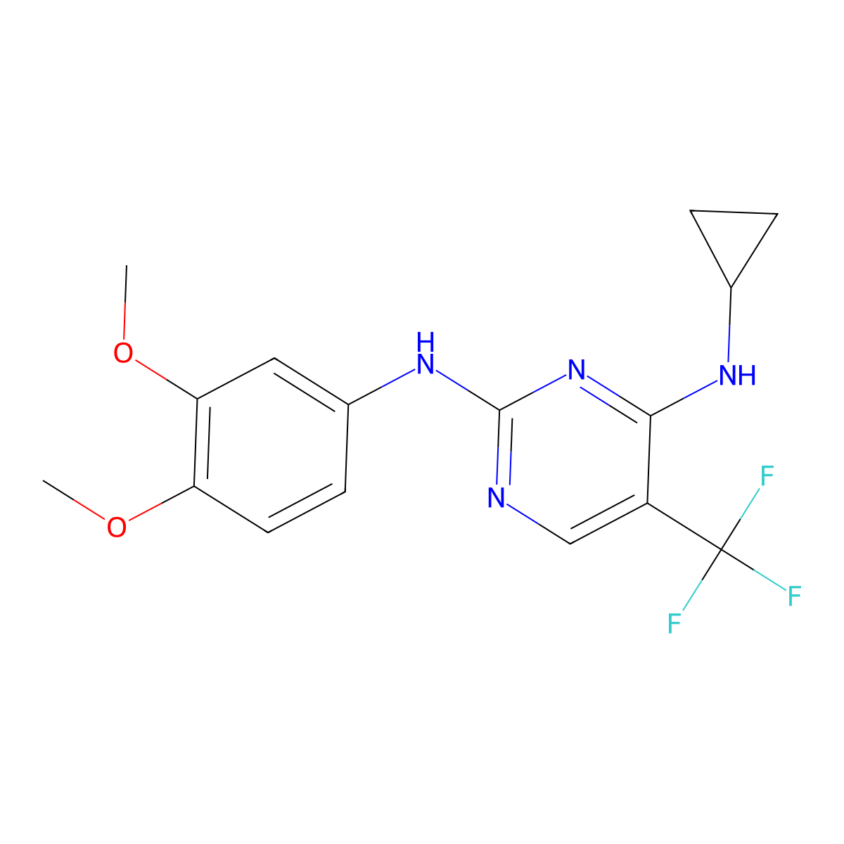N4-cyclopropyl-N2-(3,4-dimethoxyphenyl)-5-(trifluoromethyl)pyrimidine-2,4-diamine molecular structure, CAS 1884222-74-5