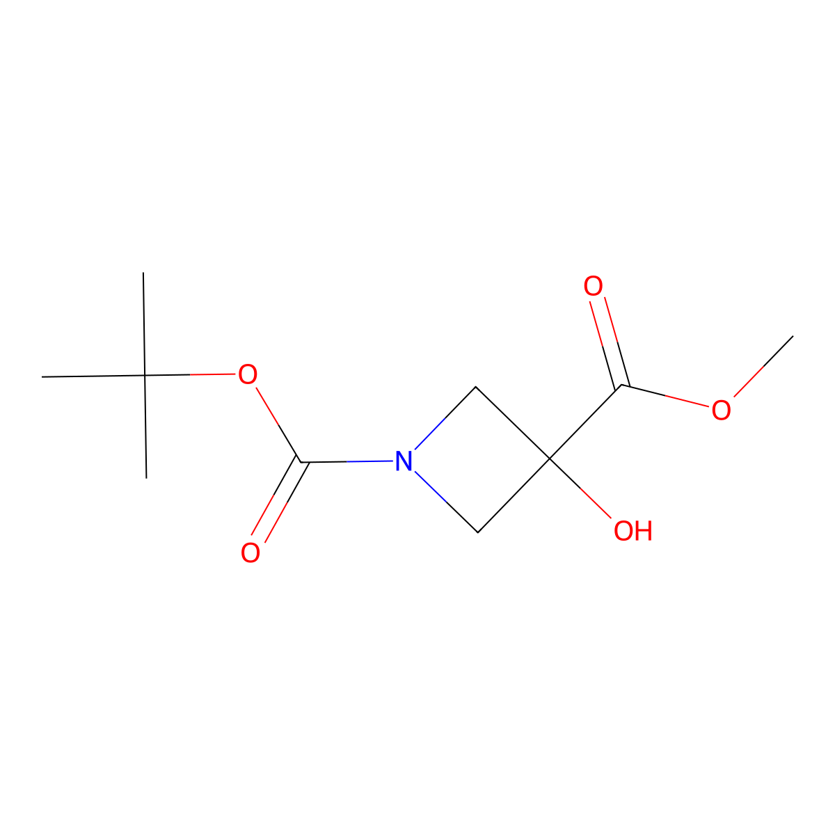1-Tert-butyl 3-methyl 3-hydroxyazetidine-1,3-dicarboxylate molecular structure, CAS 1884303-05-2