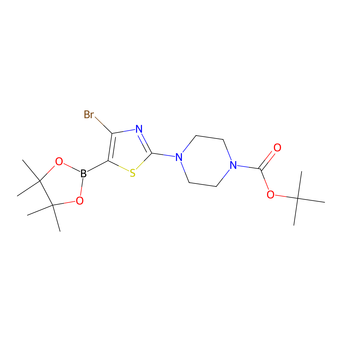4-Bromo-2-(N-Boc-piperazin-1-yl)thiazole-5-boronic acid pinacol ester molecular structure, CAS 1884387-46-5