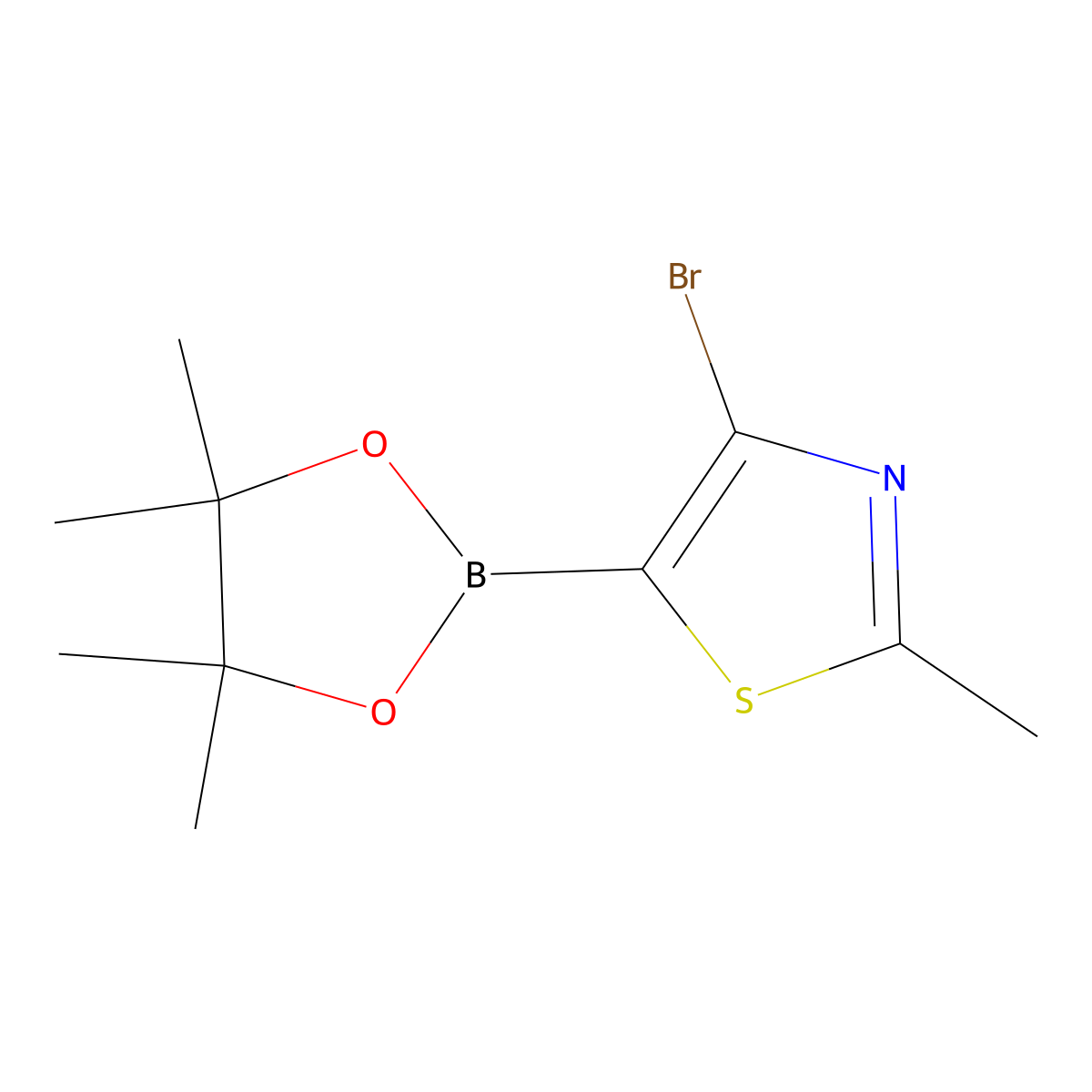 4-Bromo-2-methyl-5-(4,4,5,5-tetramethyl-1,3,2-dioxaborolan-2-yl)-1,3-thiazole molecular structure, CAS 1884387-49-8