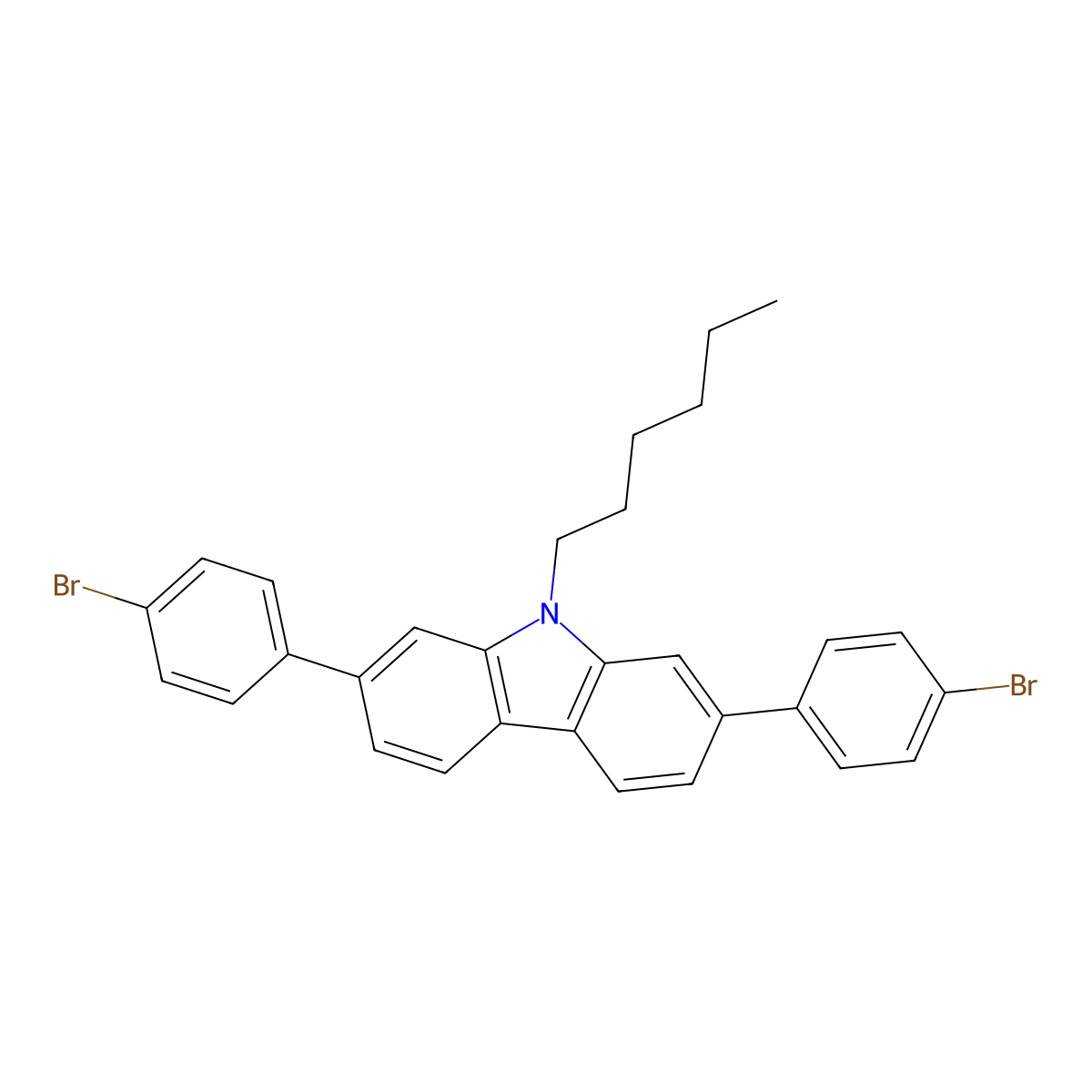 2,7-Bis(4-bromophenyl)-9-hexyl-9H-carbazole molecular structure, CAS 1884420-79-4