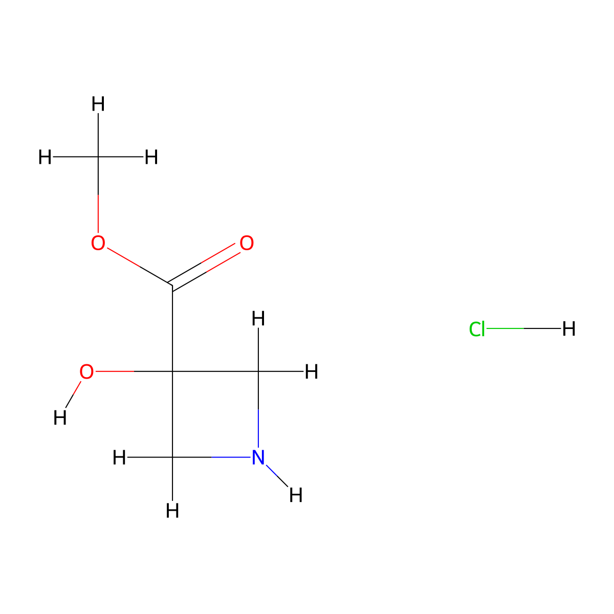 Methyl 3-hydroxyazetidine-3-carboxylate hydrochloride molecular structure, CAS 1884493-19-9
