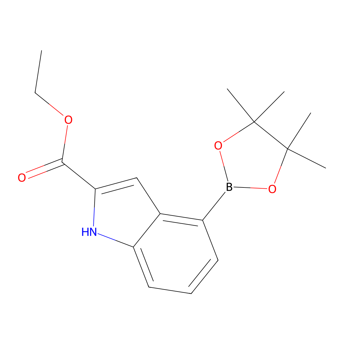 ethyl4-(4,4,5,5-tetramethyl-1,3,2-dioxaborolan-2-yl)-1H-indole-2-carboxylate molecular structure, CAS 1884496-52-9
