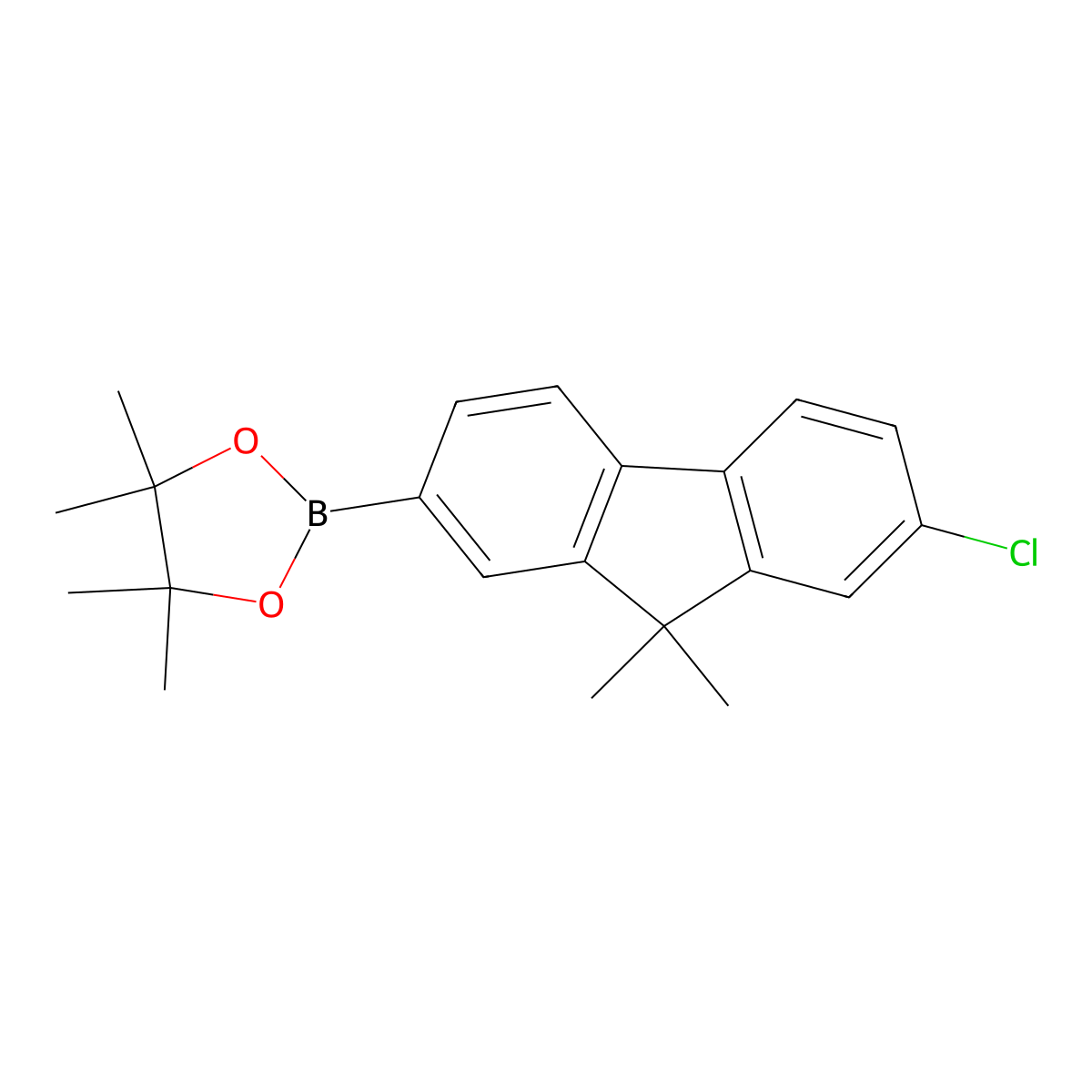 2-(7-chloro-9,9-dimethyl-9H-fluoren-2-yl)-4,4,5,5-tetramethyl-1,3,2-dioxaborolane molecular structure, CAS 1884649-13-1