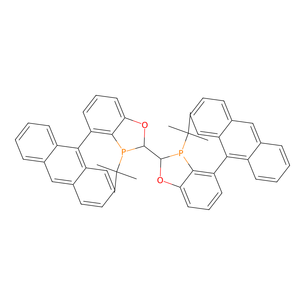 (2R,2'R,3R,3'R)-4,4'-Di(anthracen-9-yl)-3,3'-di-tert-butyl-2,2',3,3'-tetrahydro-2,2'-bibenzo[d][1,3]oxaphosphole , (2R,2'R,3R,3'R)-WingPhos molecular structure, CAS 1884680-45-8