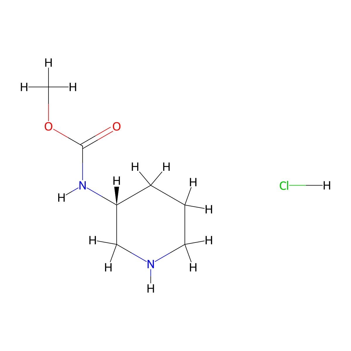 methyl N-[(3R)-piperidin-3-yl]carbamate hydrochloride molecular structure, CAS 1884705-30-9