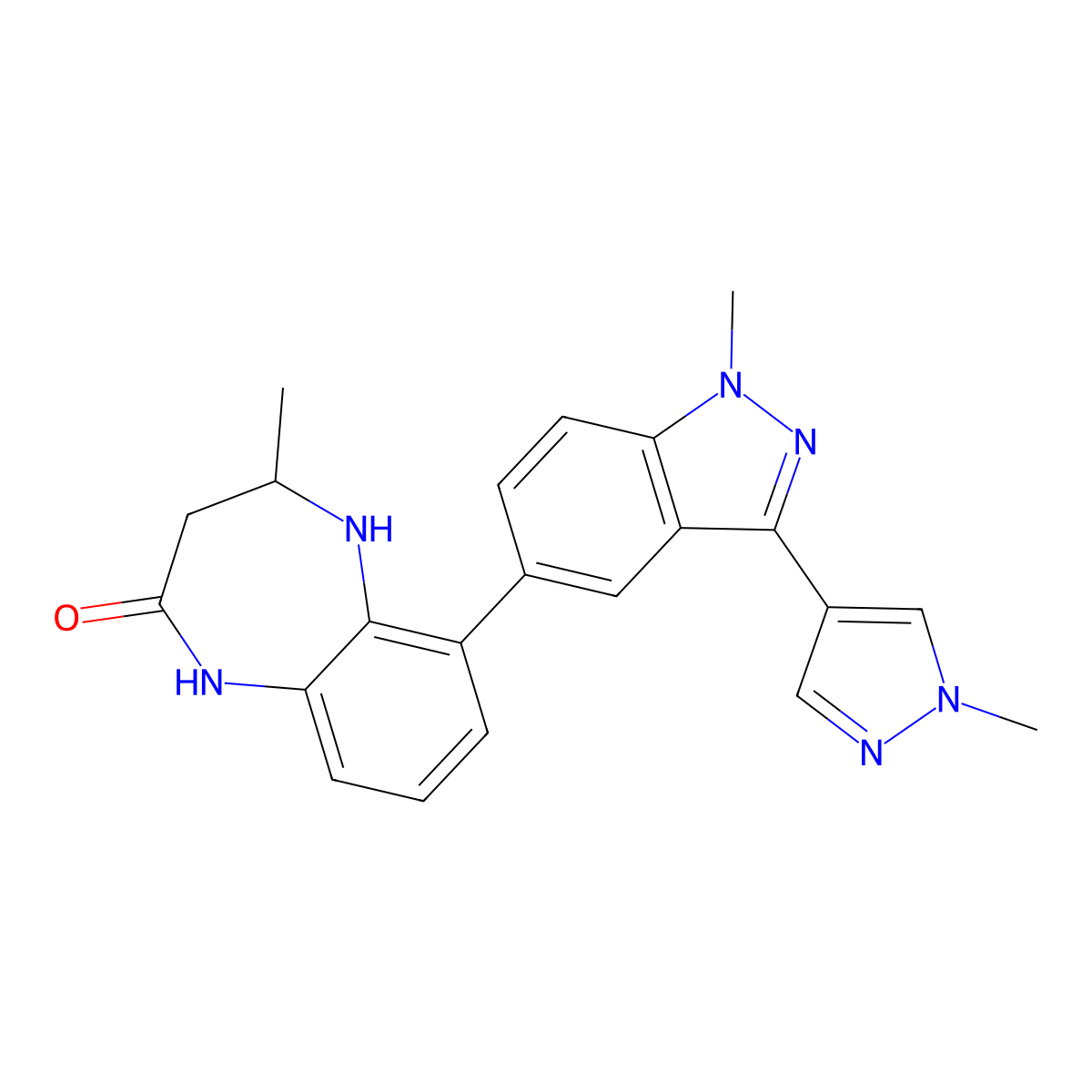 (4S)-4-methyl-6-[1-methyl-3-(1-methylpyrazol-4-yl)indazol-5-yl]-1,3,4,5-tetrahydro-1,5-benzodiazepin-2-one molecular structure, CAS 1884712-48-4