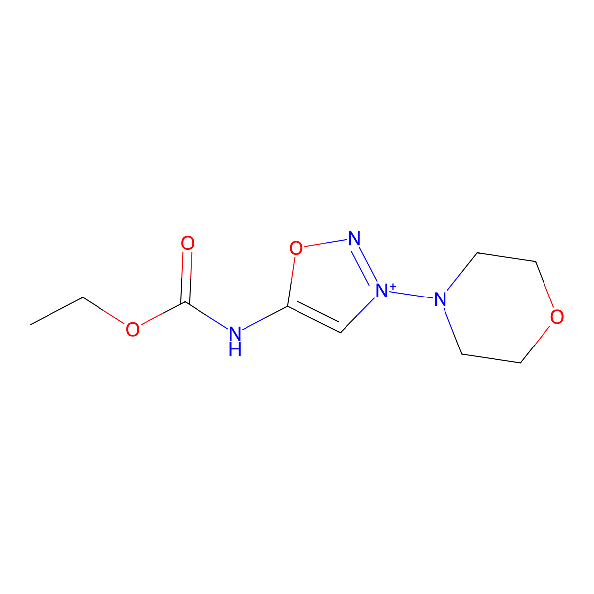 1,2,3-Oxadiazolium, 5-((ethoxycarbonyl)amino)-3-(4-morpholinyl)- molecular structure, CAS 188472-37-9