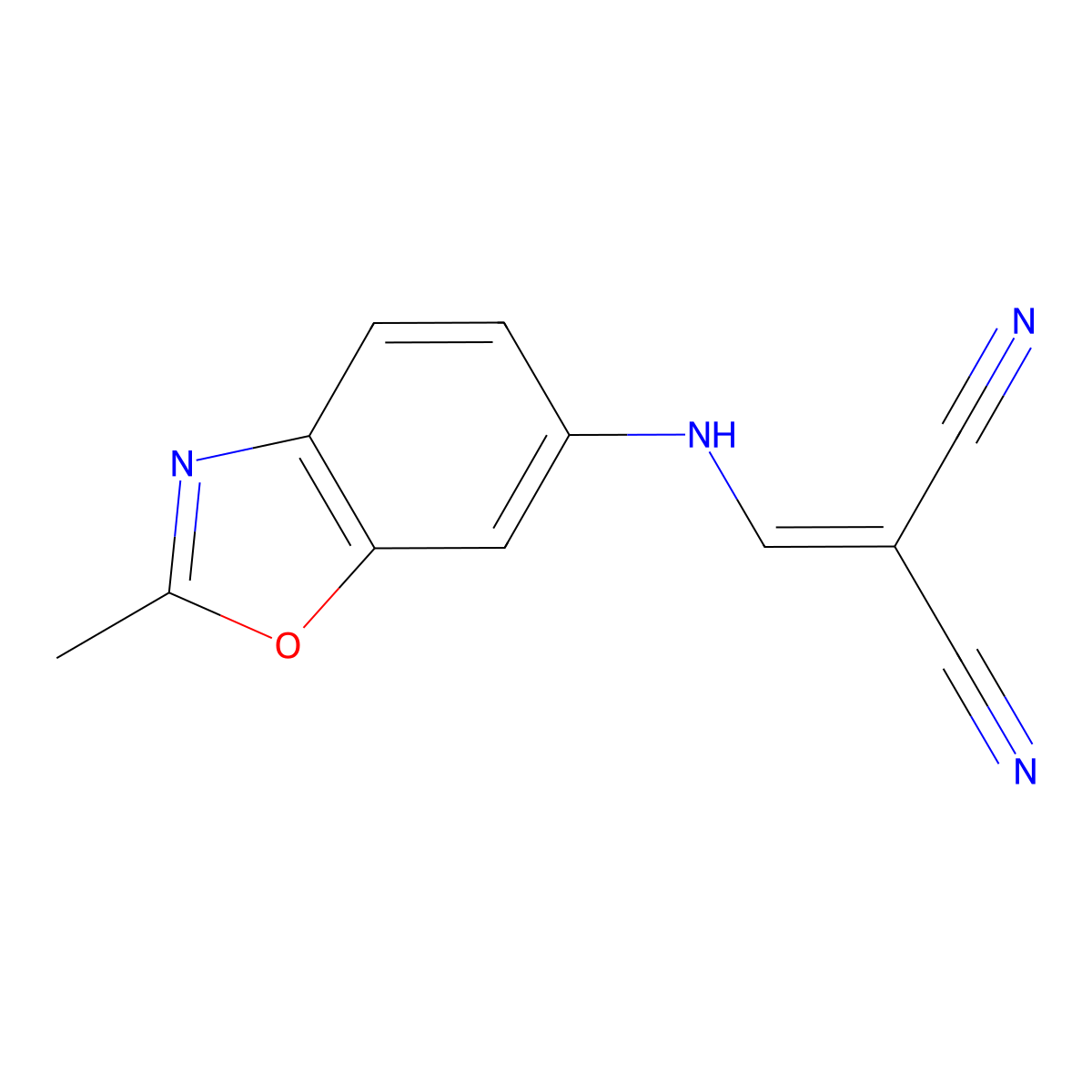 2-{[(2-Methyl-1,3-benzoxazol-6-yl)amino]methylene}malononitrile molecular structure, CAS 188477-81-8