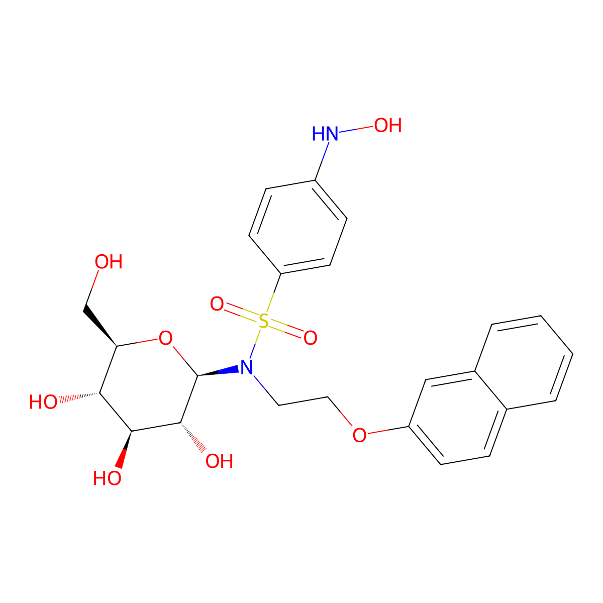 4-(Hydroxyamino)-N-(2-(naphthalen-2-yloxy)ethyl)-N-((2R,3R,4S,5S,6R)-3,4,5-trihydroxy-6-(hydroxymethyl)tetrahydro-2H-pyran-2-yl)benzenesulfonamide molecular structure, CAS 188480-51-5