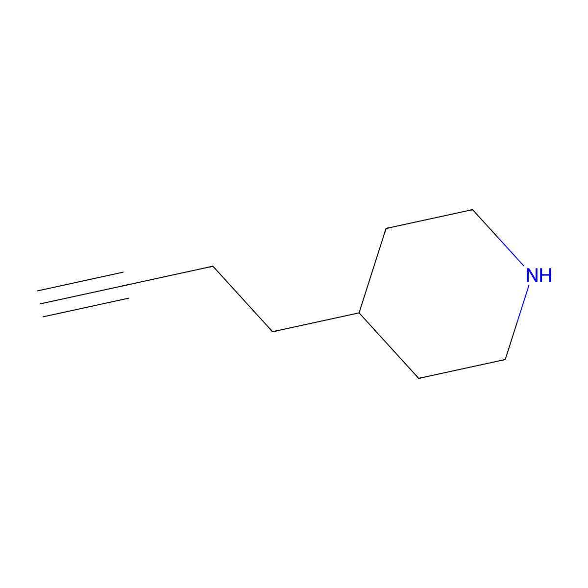 4-(But-3-yn-1-yl)piperidine molecular structure, CAS 1885090-82-3