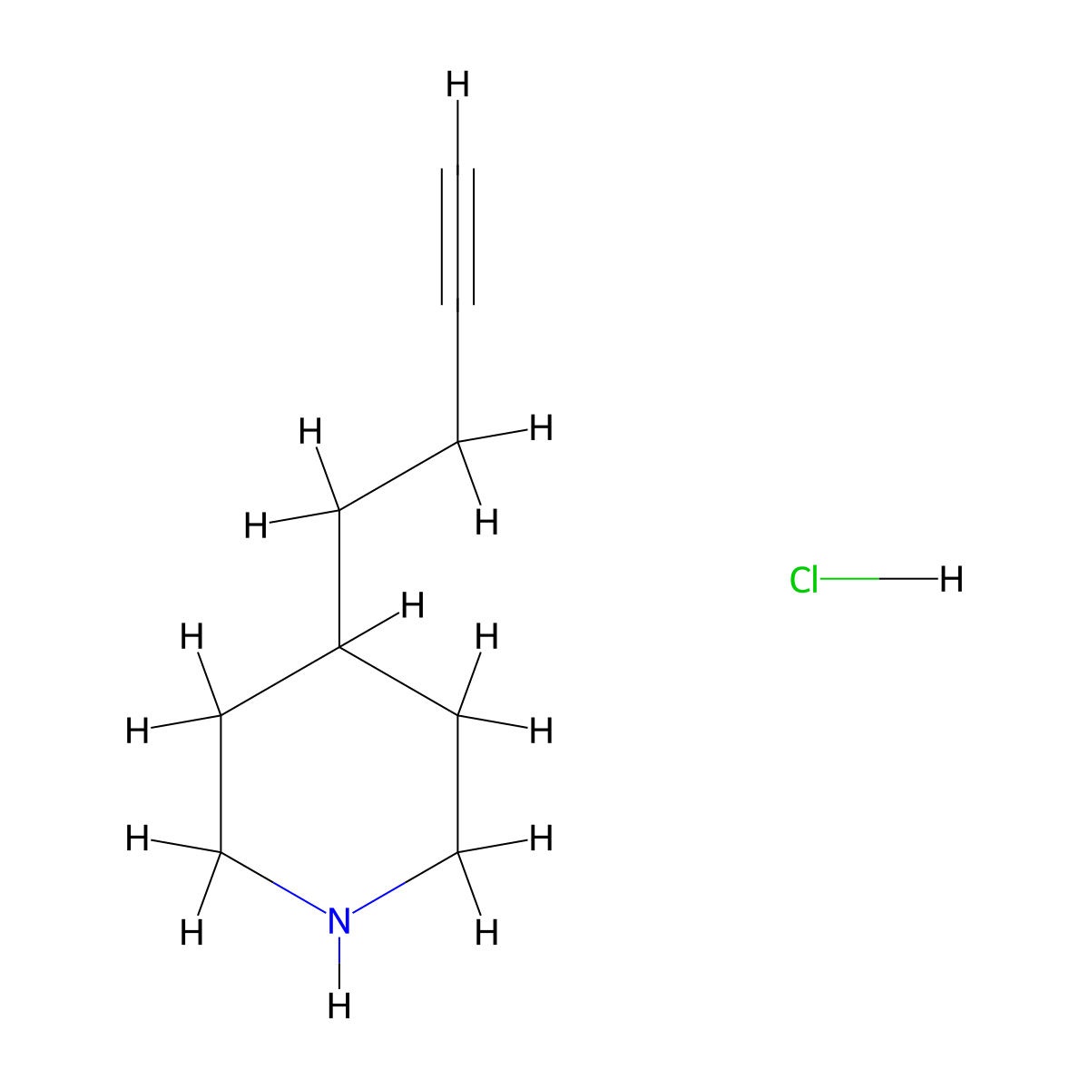 4-(But-3-yn-1-yl)piperidine hydrochloride molecular structure, CAS 1885090-83-4