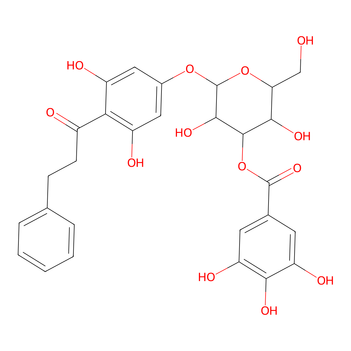 [(2S,3R,4S,5R,6R)-2-[3,5-dihydroxy-4-(3-phenylpropanoyl)phenoxy]-3,5-dihydroxy-6-(hydroxymethyl)oxan-4-yl] 3,4,5-trihydroxybenzoate molecular structure, CAS 1885097-49-3