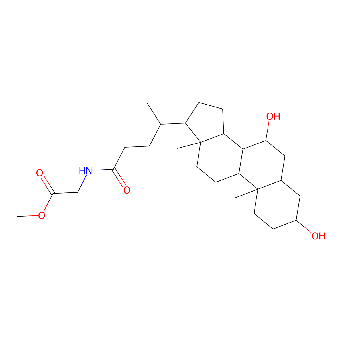 methyl 2-[[(4R)-4-[(3R,5S,7S,8R,9S,10S,13R,14S,17R)-3,7-dihydroxy-10,13-dimethyl-2,3,4,5,6,7,8,9,11,12,14,15,16,17-tetradecahydro-1H-cyclopenta[a]phenanthren-17-yl]pentanoyl]amino]acetate molecular structure, CAS 188529-17-1