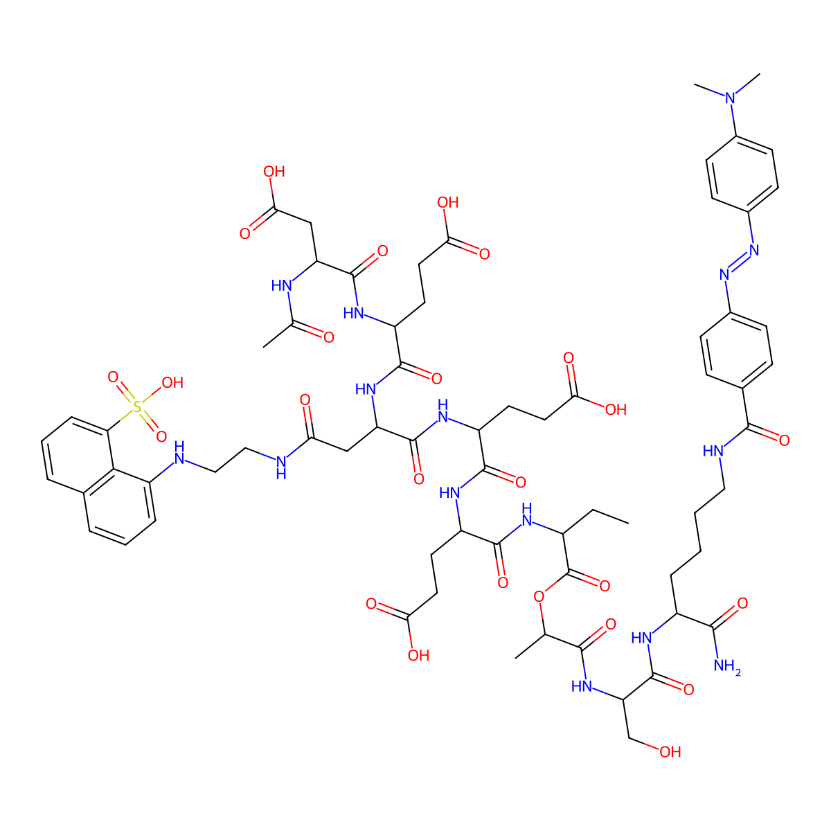 Ac-Asp-Glu-Asp(EDANS)-Glu-Glu-Abu-L-lactoyl-Ser-Lys(DABCYL)-NH2 molecular structure, CAS 188530-20-3