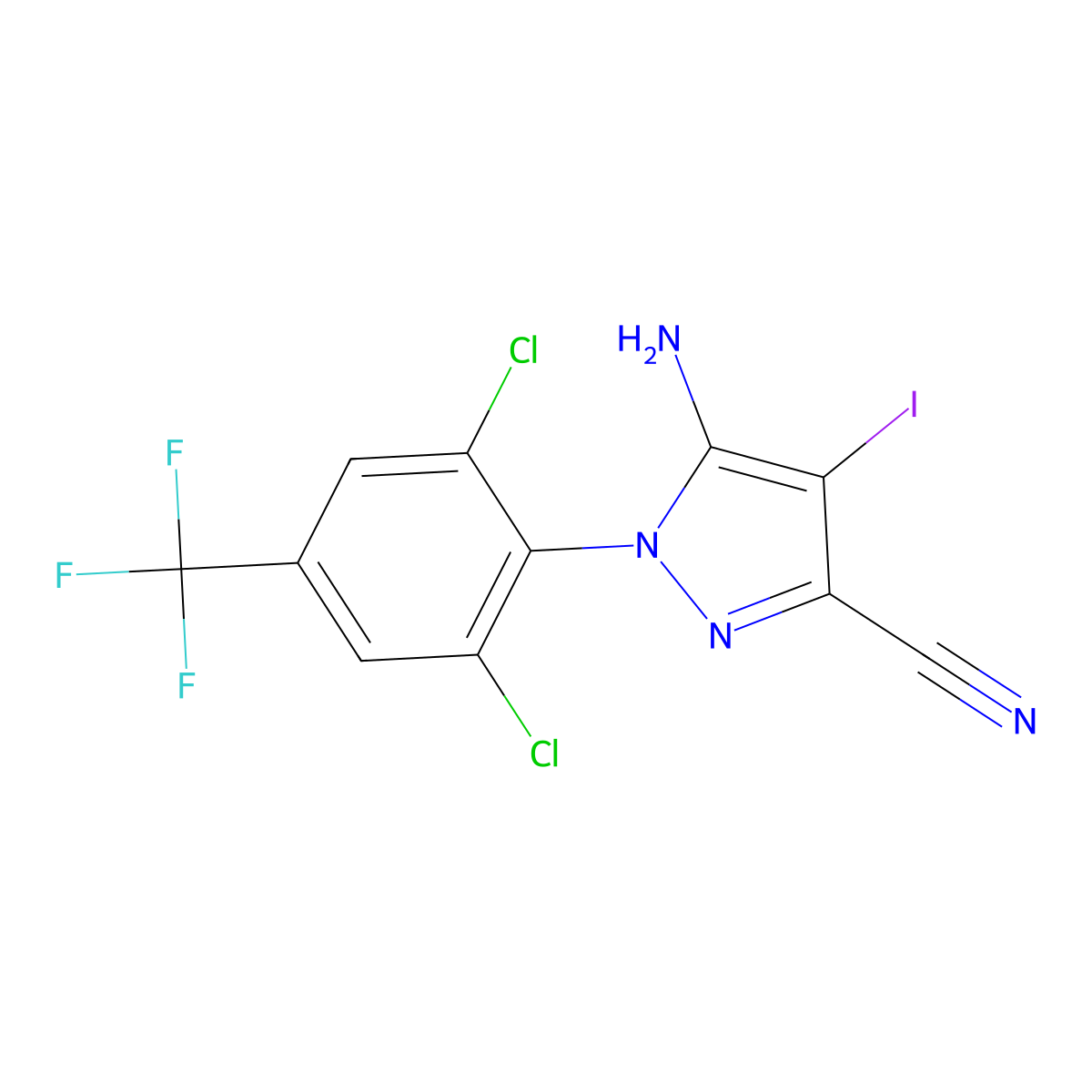 5-Amino-3-cyano-4-iodo-1-[2,6-dichloro-4-(trifluoromethyl)phenyl]pyrazole molecular structure, CAS 188539-59-5