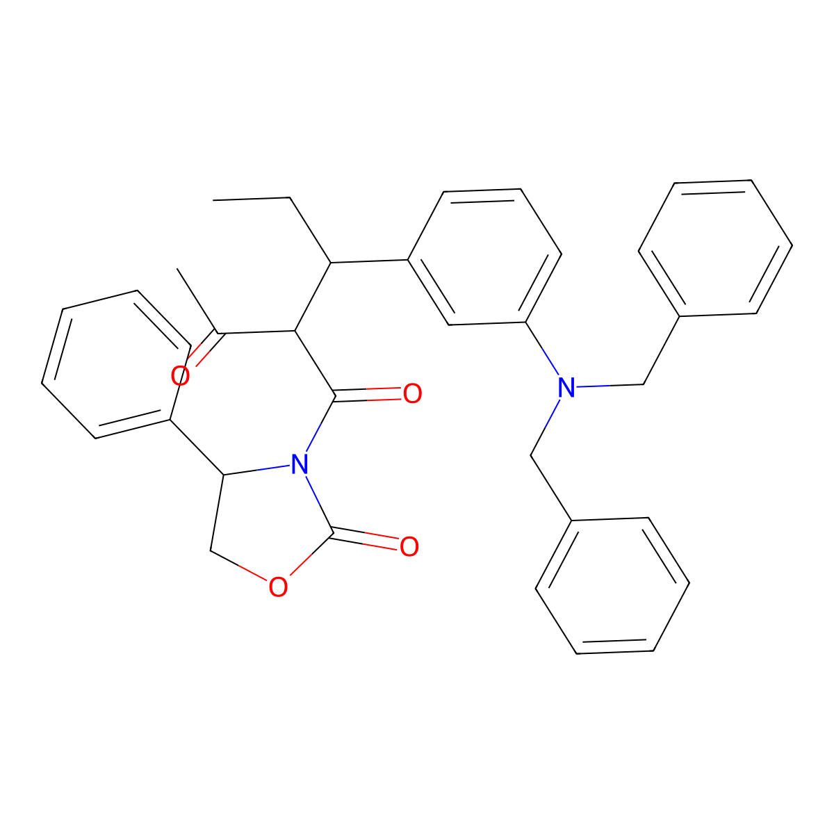 (4R)-3-[(2S,3S)-2-Acetyl-3-[3-[bis(phenylmethyl)amino]phenyl]-1-oxopentyl]-4-phenyl-2-oxazolidinone molecular structure, CAS 188559-10-6