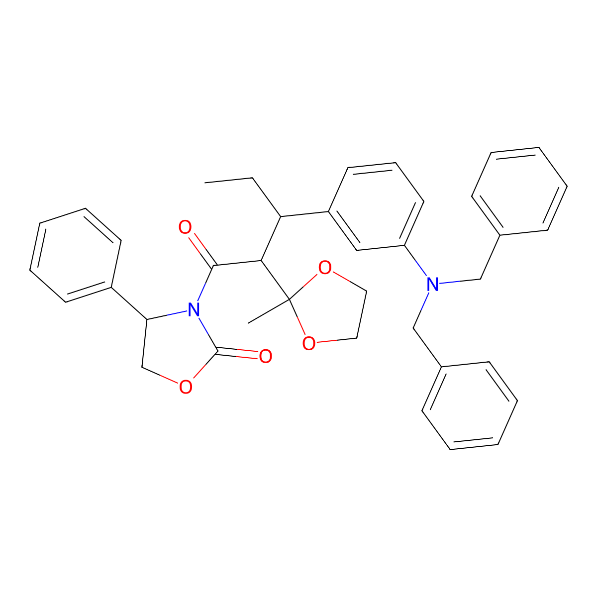 (4R)-3-[(2S,3S)-3-[3-(Dibenzylamino)phenyl]-2-(2-methyl-1,3-dioxolan-2-yl)pentanoyl]-4-phenyl-1,3-oxazolidin-2-one molecular structure, CAS 188559-29-7