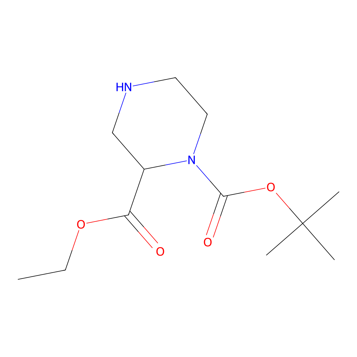 Ethyl 1-tert-butoxycarbonyl-2-piperazinecarboxylate molecular structure, CAS 188567-82-0