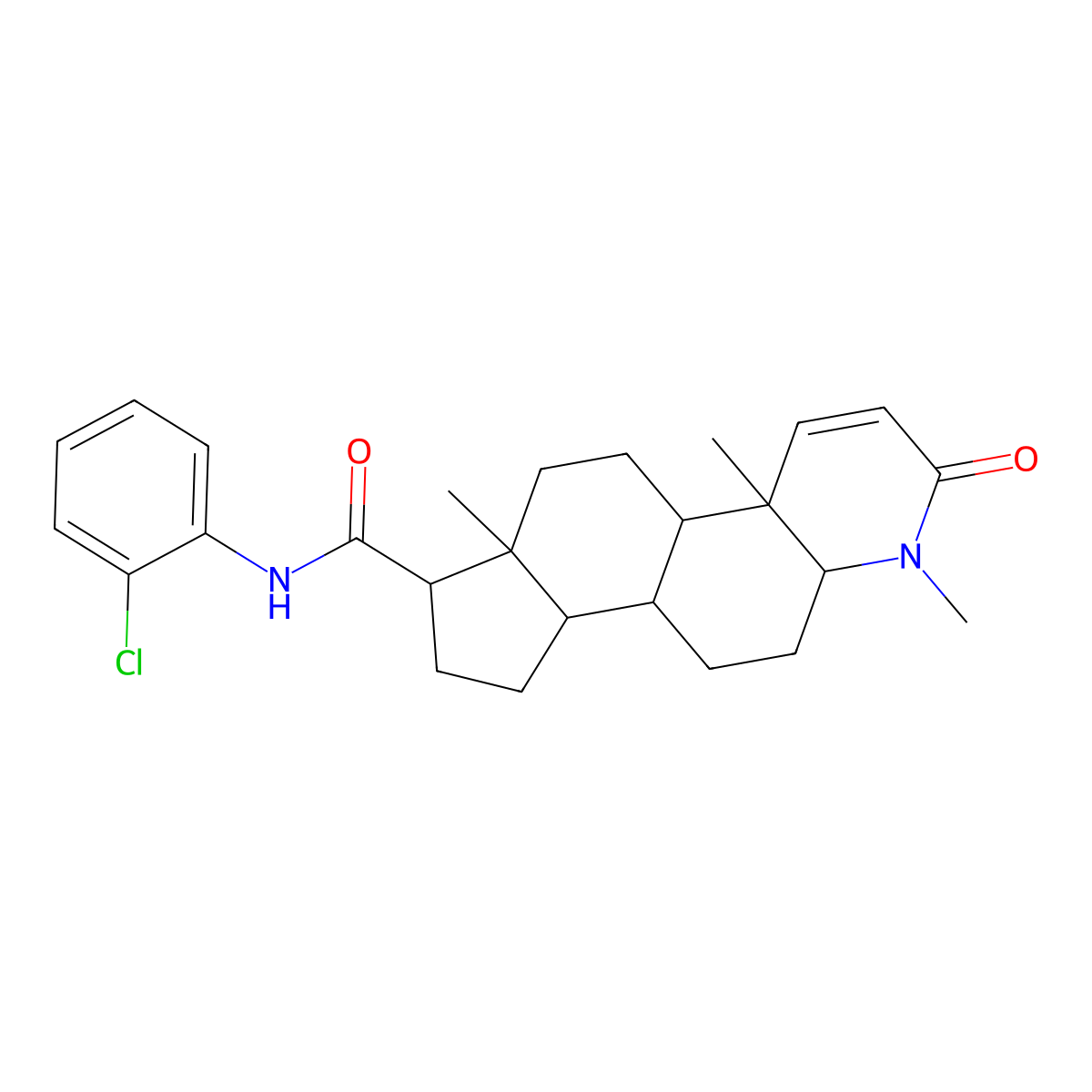 (1S,3aS,3bS,5aR,9aR,9bS,11aS)-N-(2-chlorophenyl)-6,9a,11a-trimethyl-7-oxo-2,3,3a,3b,4,5,5a,9b,10,11-decahydro-1H-indeno[5,4-f]quinoline-1-carboxamide molecular structure, CAS 188589-66-4