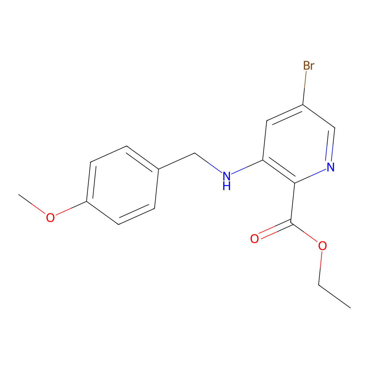 Ethyl 5-bromo-3-((4-methoxybenzyl)amino)picolinate molecular structure, CAS 1885890-15-2