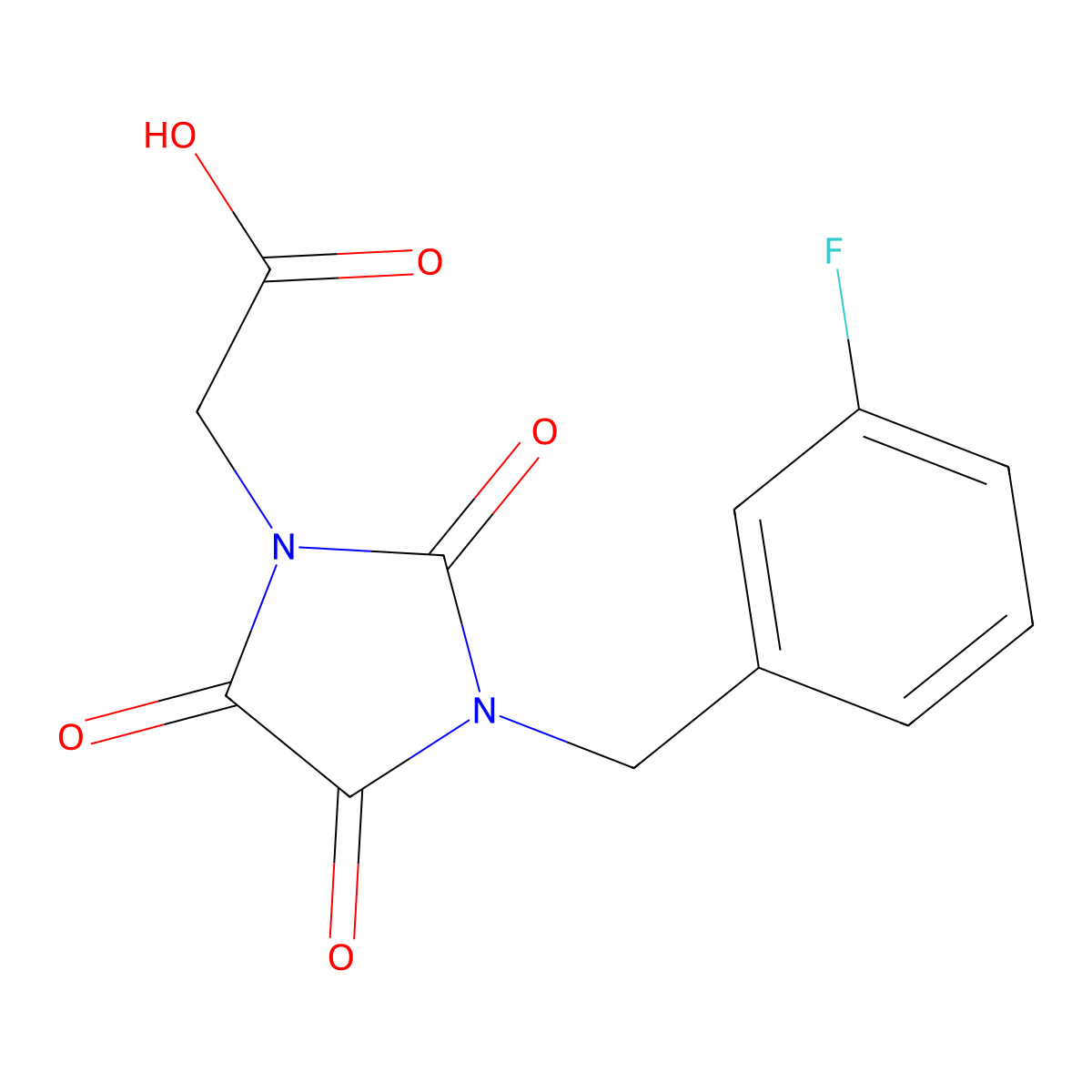 2-[3-(3-Fluorobenzyl)-2,4,5-trioxo-1-imidazolidinyl]acetic acid molecular structure, CAS 188624-46-6