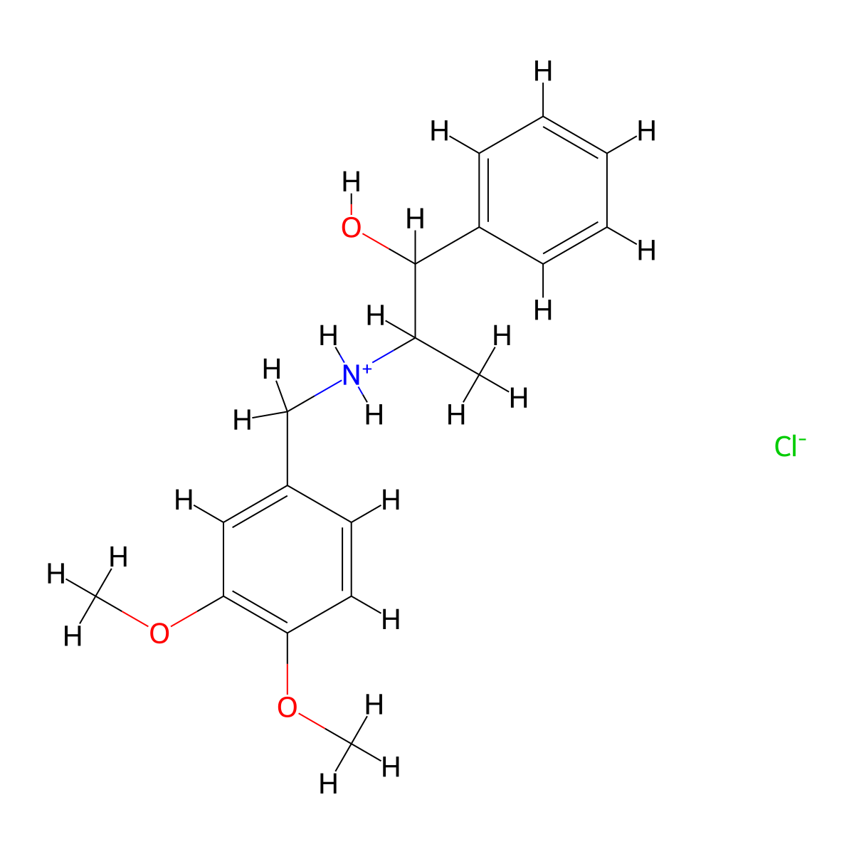 Benzyl alcohol, alpha-(1-(veratrylamino)ethyl)-, hydrochloride molecular structure, CAS 18864-10-3