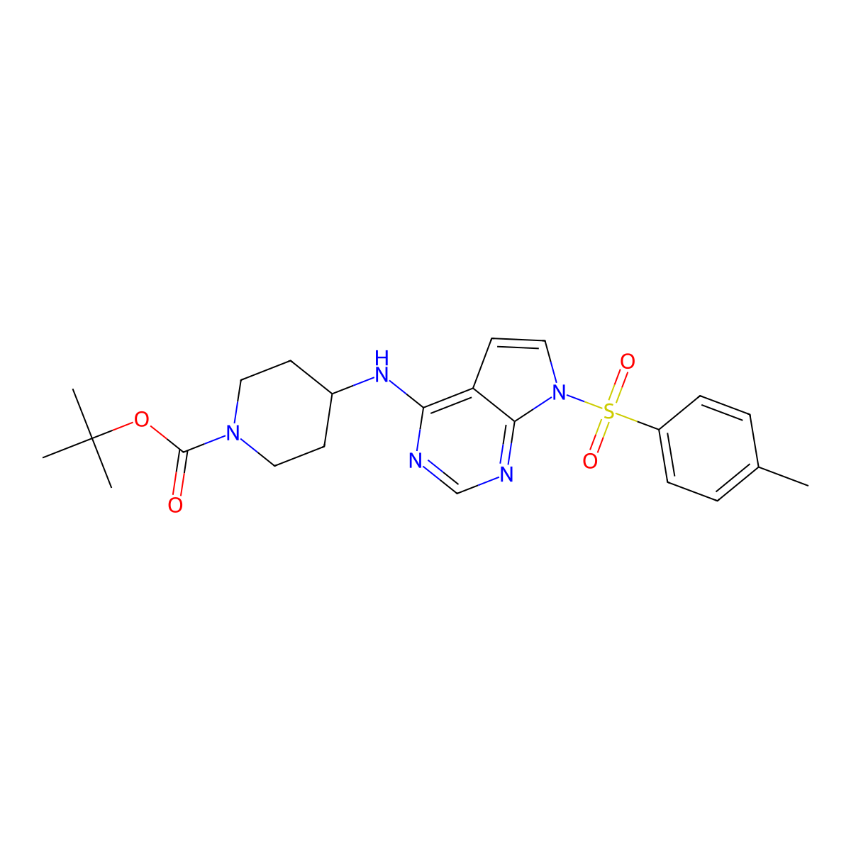 tert-butyl 4-((7-tosyl-7H-pyrrolo[2,3-d]pyrimidin-4-yl)amino)piperidine-1-carboxylate molecular structure, CAS 1886989-49-6