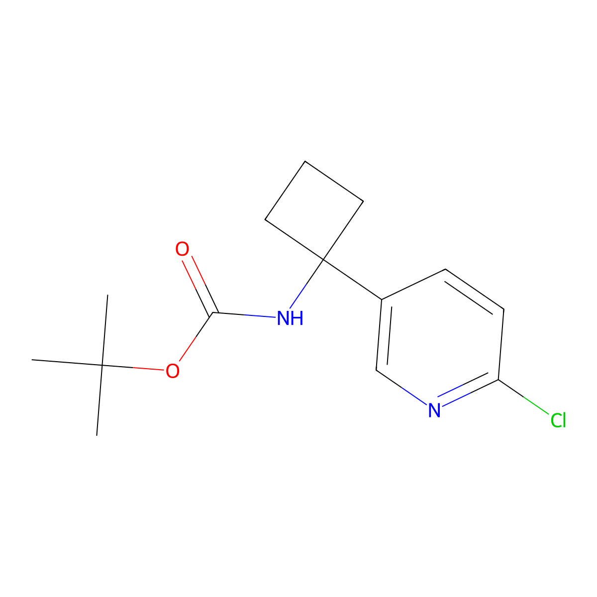 Tert-butyl (1-(6-chloropyridin-3-yl)cyclobutyl)carbamate molecular structure, CAS 1887059-70-2