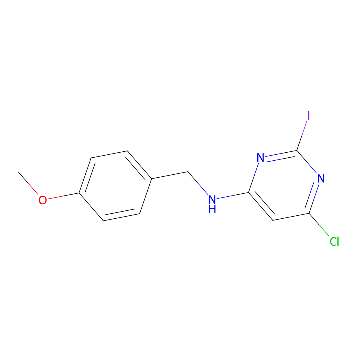 6-Chloro-2-iodo-N-[(4-methoxyphenyl)methyl]-4-pyrimidinamine molecular structure, CAS 1887070-25-8