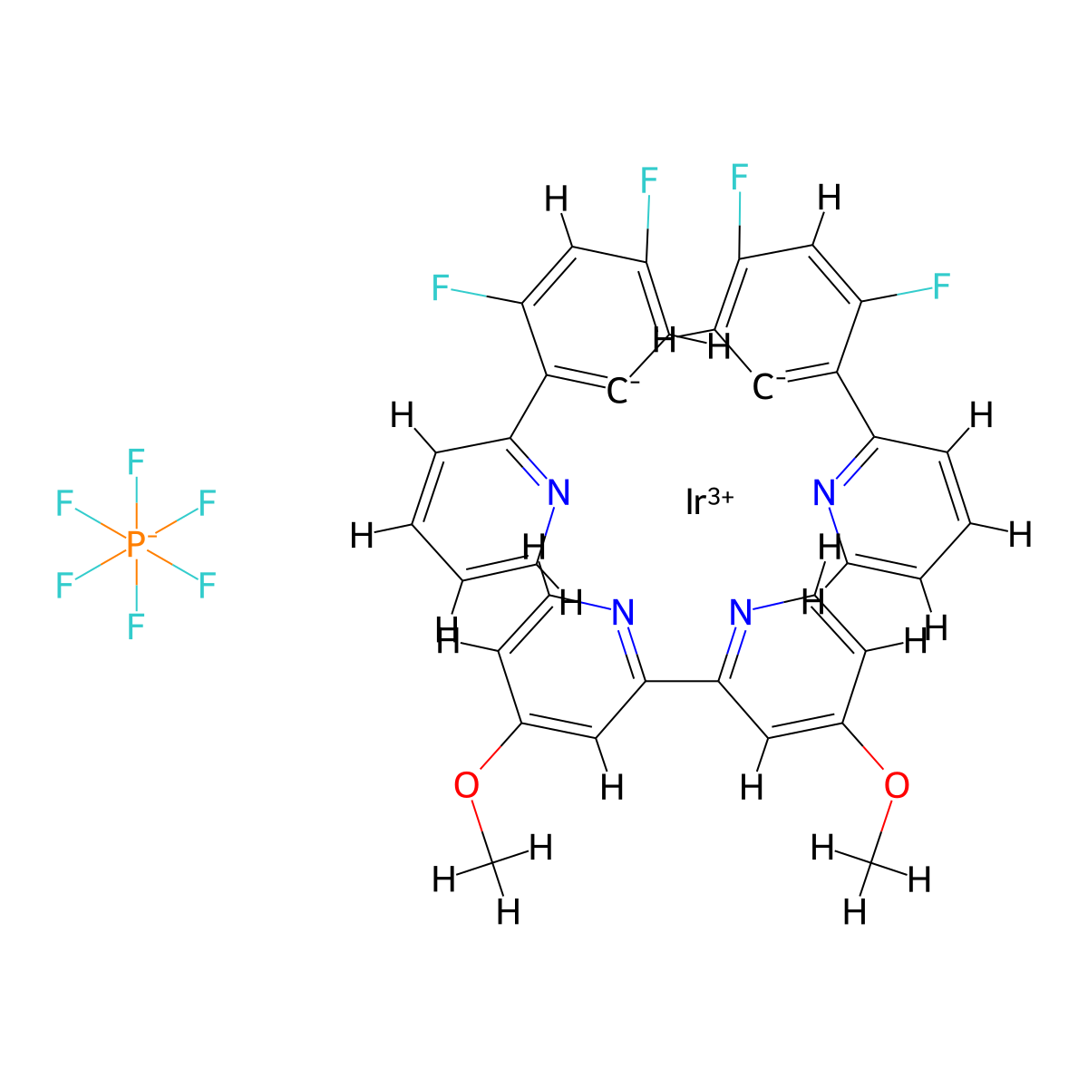 Iridium-bis[3,5-difluoro-2-(2-pyridinyl-κN)phenyl-κC](4,4'-dimethoxy-2,2'-bipyridine-κN1,κN1')-(OC-6-33)-hexafluorophosphate molecular structure, CAS 1887093-05-1