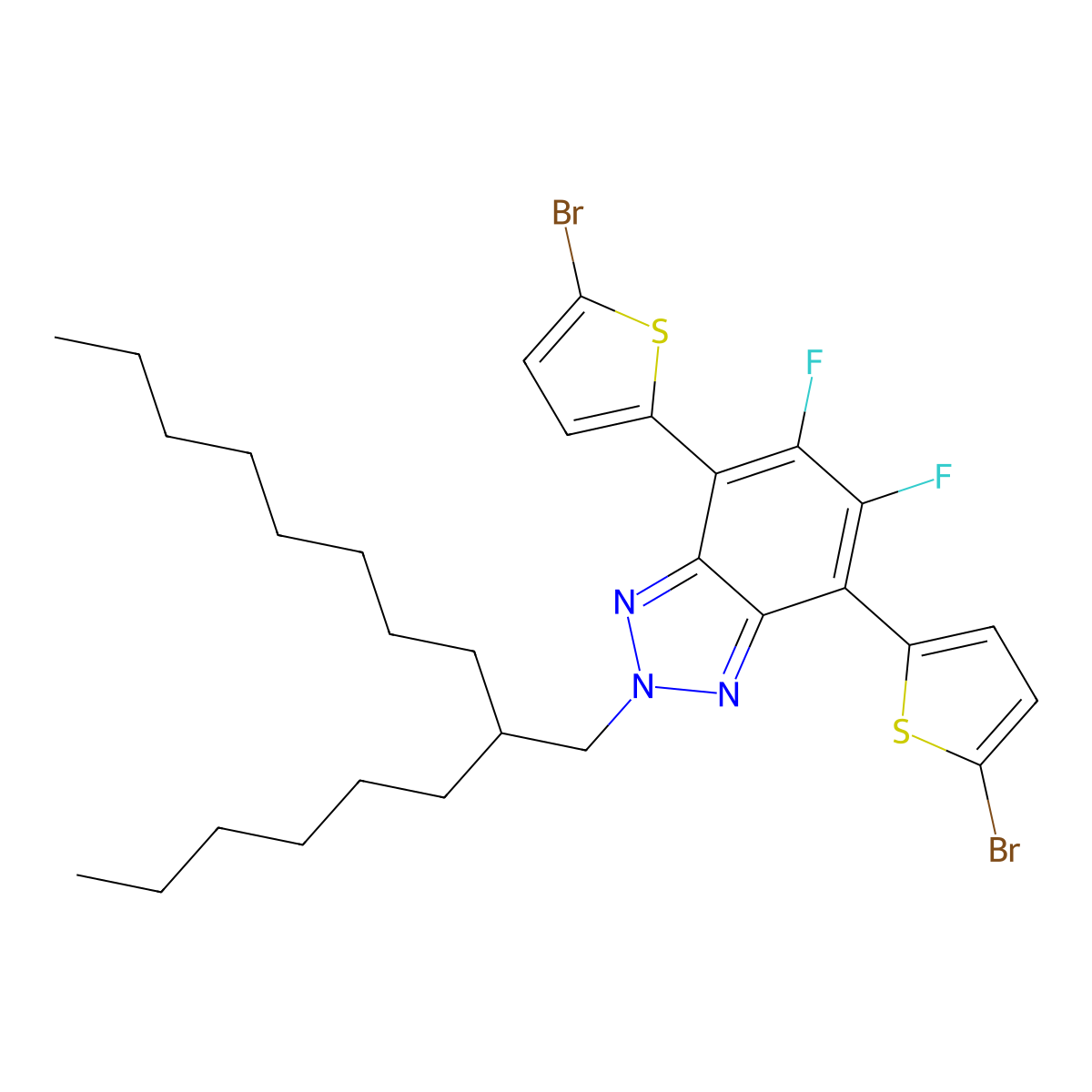 4,7-bis(5-bromothiophen-2-yl)-5,6-difluoro-2-(2-hexyldecyl)-2H-benzo[d][1,2,3]triazole molecular structure, CAS 1887135-96-7