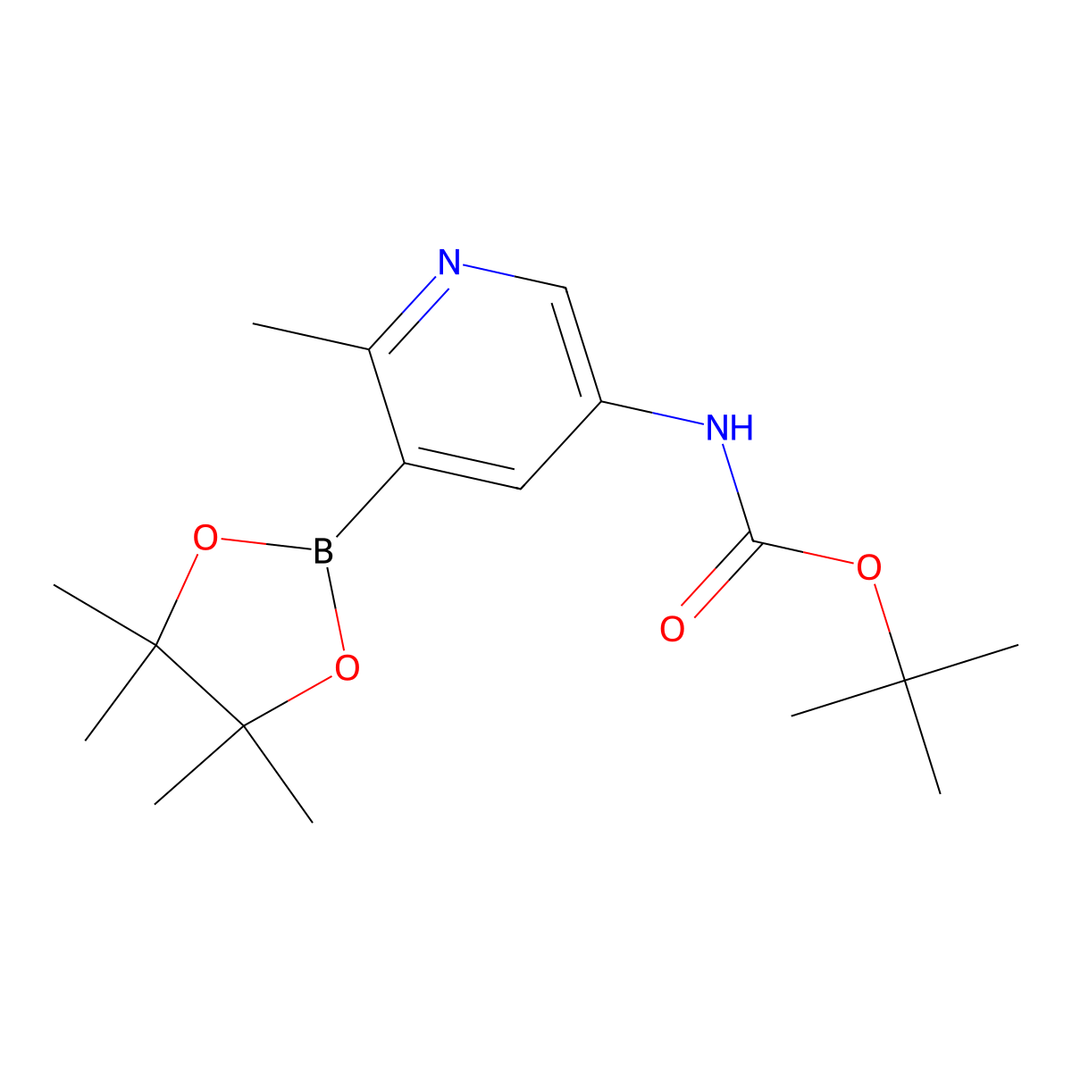 tert-Butyl (6-methyl-5-(4,4,5,5-tetramethyl-1,3,2-dioxaborolan-2-yl)pyridin-3-yl)carbamate molecular structure, CAS 1887223-13-3