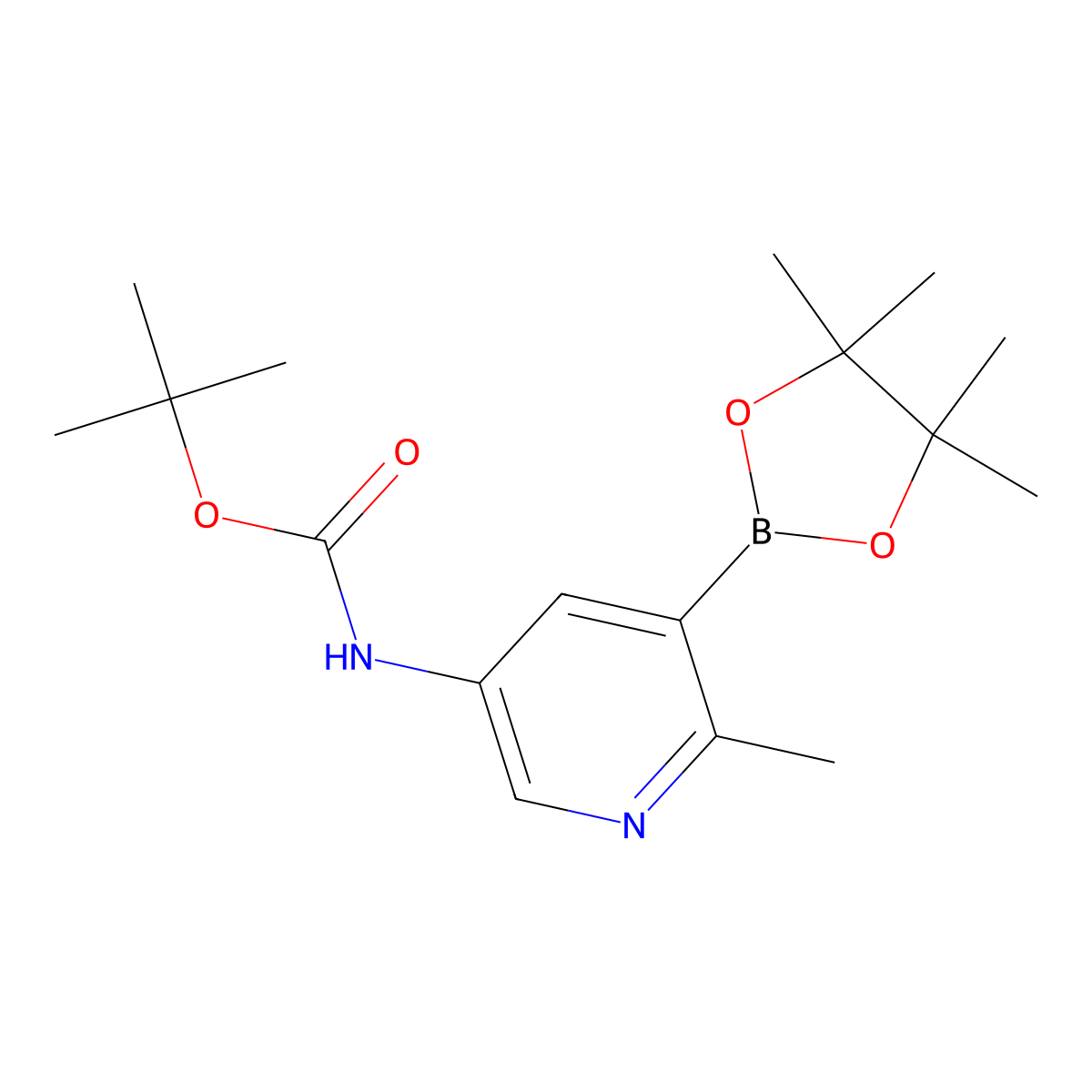 tert-Butyl (6-methyl-5-(4,4,5,5-tetramethyl-1,3,2-dioxaborolan-2-yl)pyridin-3-yl)carbamate molecular structure, CAS 1887223-13-3