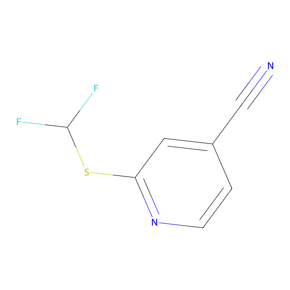 2-[(Difluoromethyl)sulfanyl]pyridine-4-carbonitrile molecular structure, CAS 1887223-37-1