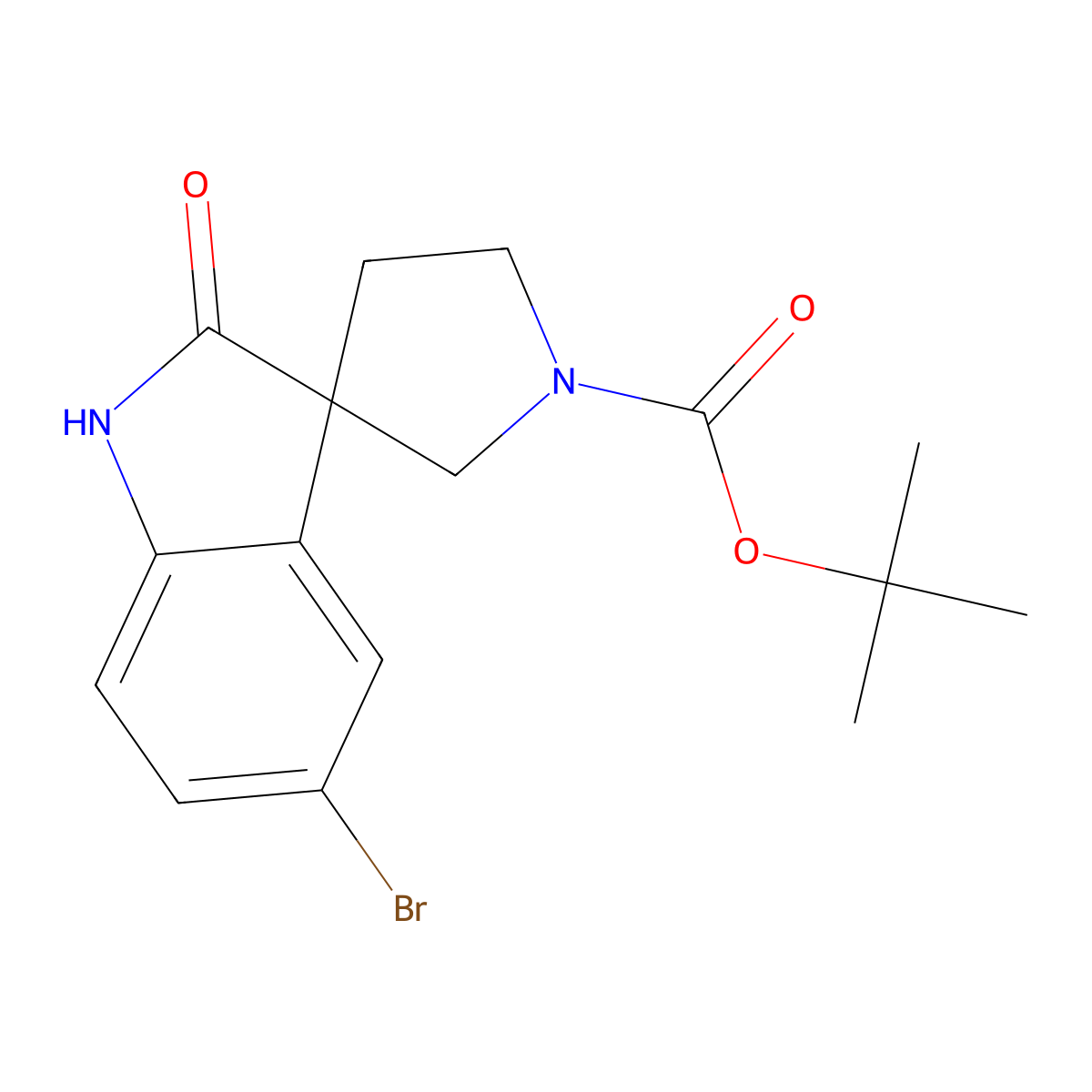 tert-Butyl 5-bromo-2-oxospiro[indoline-3,3'-pyrrolidine]-1'-carboxylate molecular structure, CAS 1887237-17-3