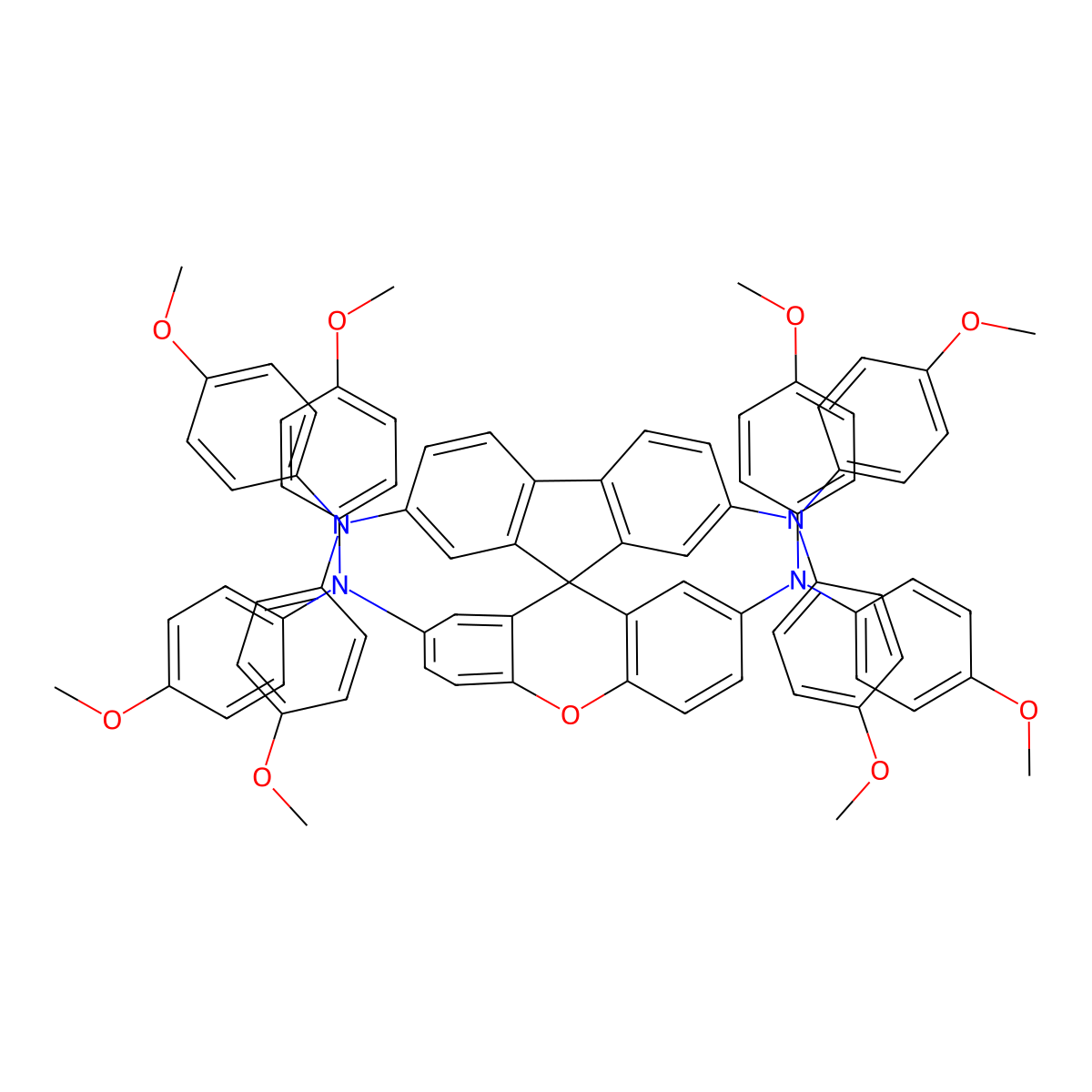 N2,N2,N2',N2',N7,N7,N7',N7'-octakis(4-methoxyphenyl)spiro[fluorene-9,9'-xanthene]-2,2',7,7'-tetramine molecular structure, CAS 1887794-22-0