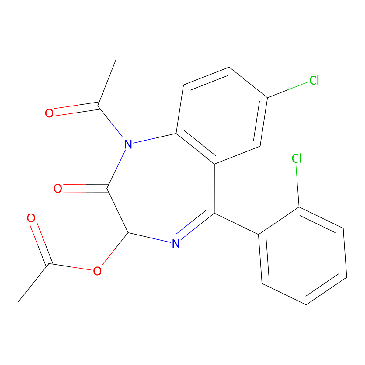 1-Acetyl-3-(acetyloxy)-7-chloro-5-(2-chlorophenyl)-1,3-dihydro-2h-1,4-benzodiazepin-2-one molecular structure, CAS 18878-17-6