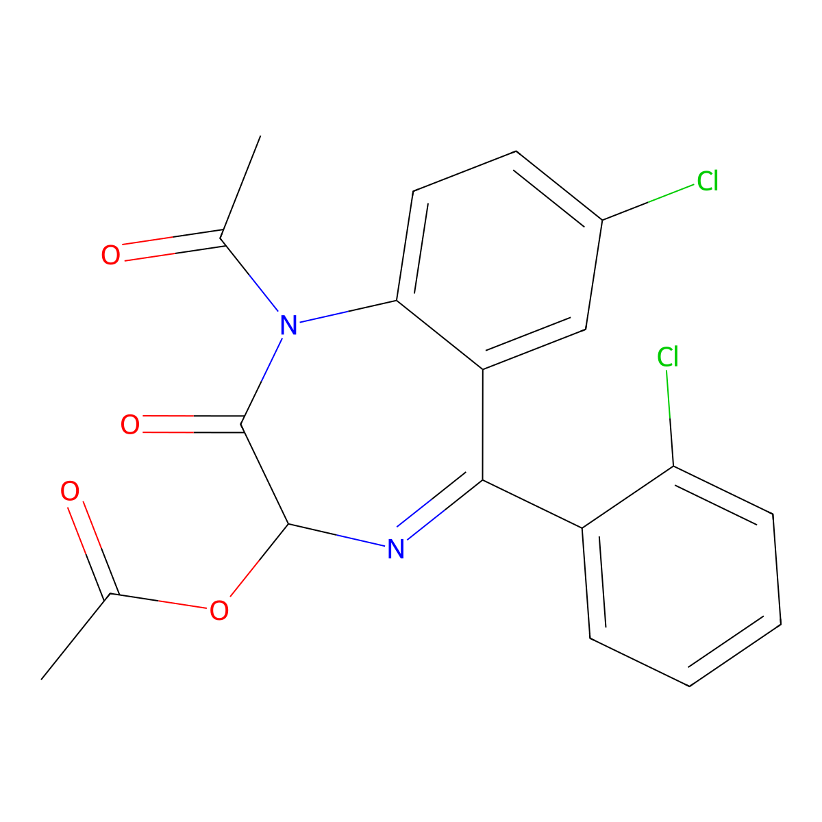 1-Acetyl-3-(acetyloxy)-7-chloro-5-(2-chlorophenyl)-1,3-dihydro-2h-1,4-benzodiazepin-2-one molecular structure, CAS 18878-17-6