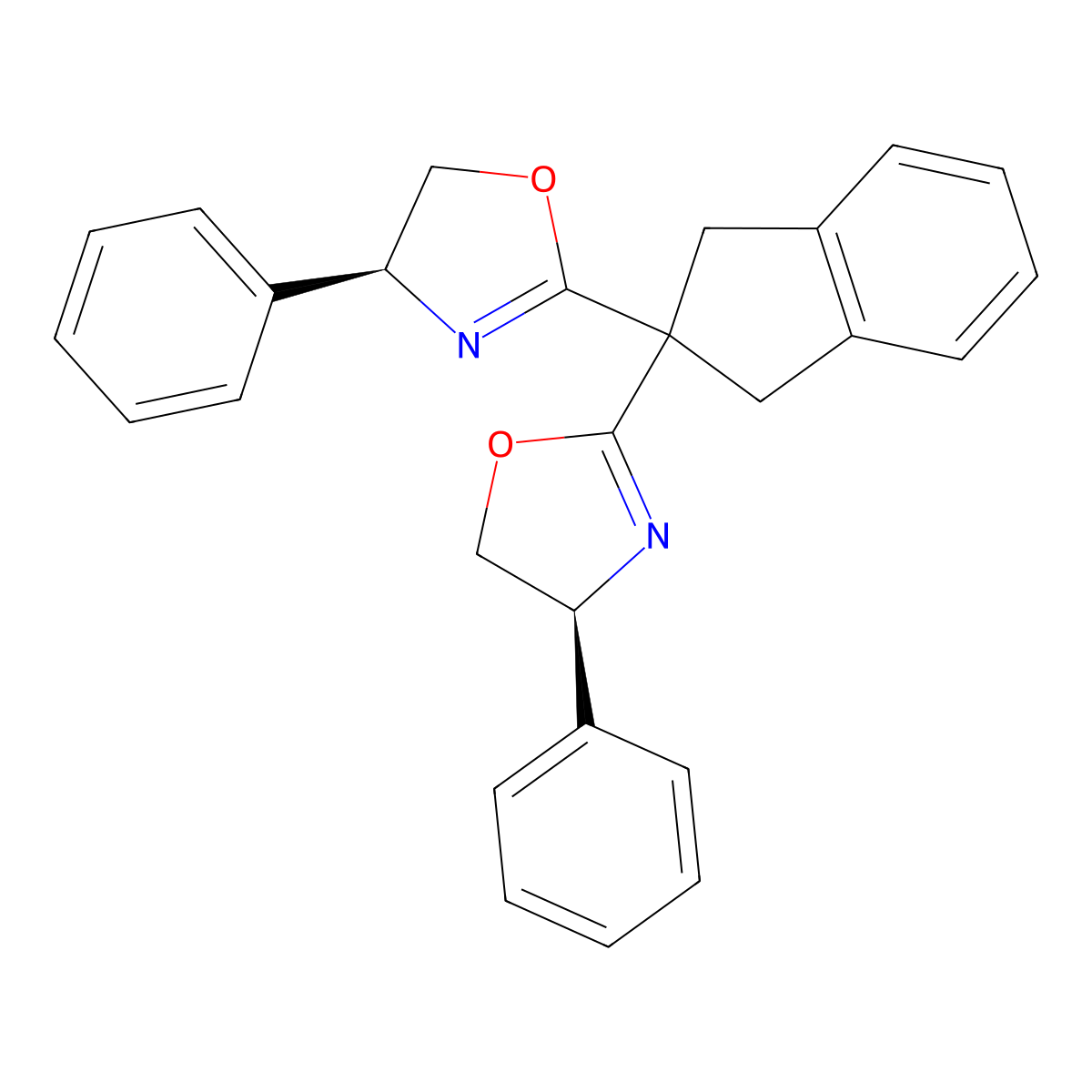 (4S,4'S)-2,2'-(2,3-Dihydro-1H-indene-2,2-diyl)bis(4-phenyl-4,5-dihydrooxazole) molecular structure, CAS 188780-32-7