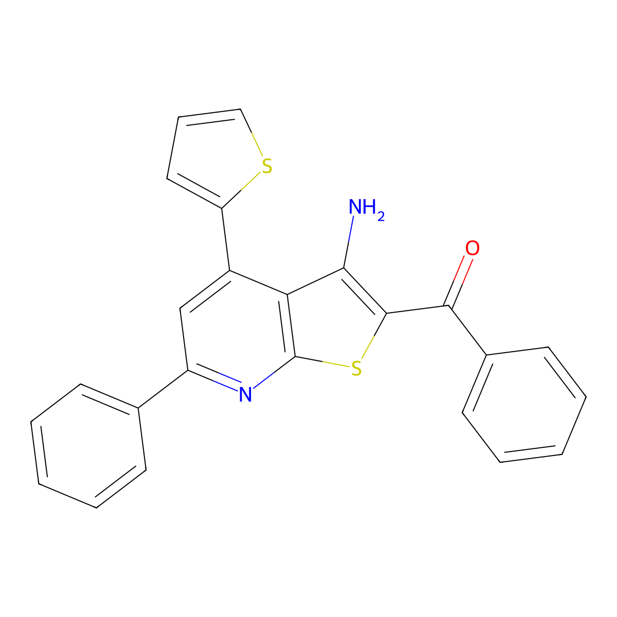 (3-Amino-6-phenyl-4-(thiophen-2-yl)thieno[2,3-b]pyridin-2-yl)(phenyl)methanone molecular structure, CAS 188782-68-5