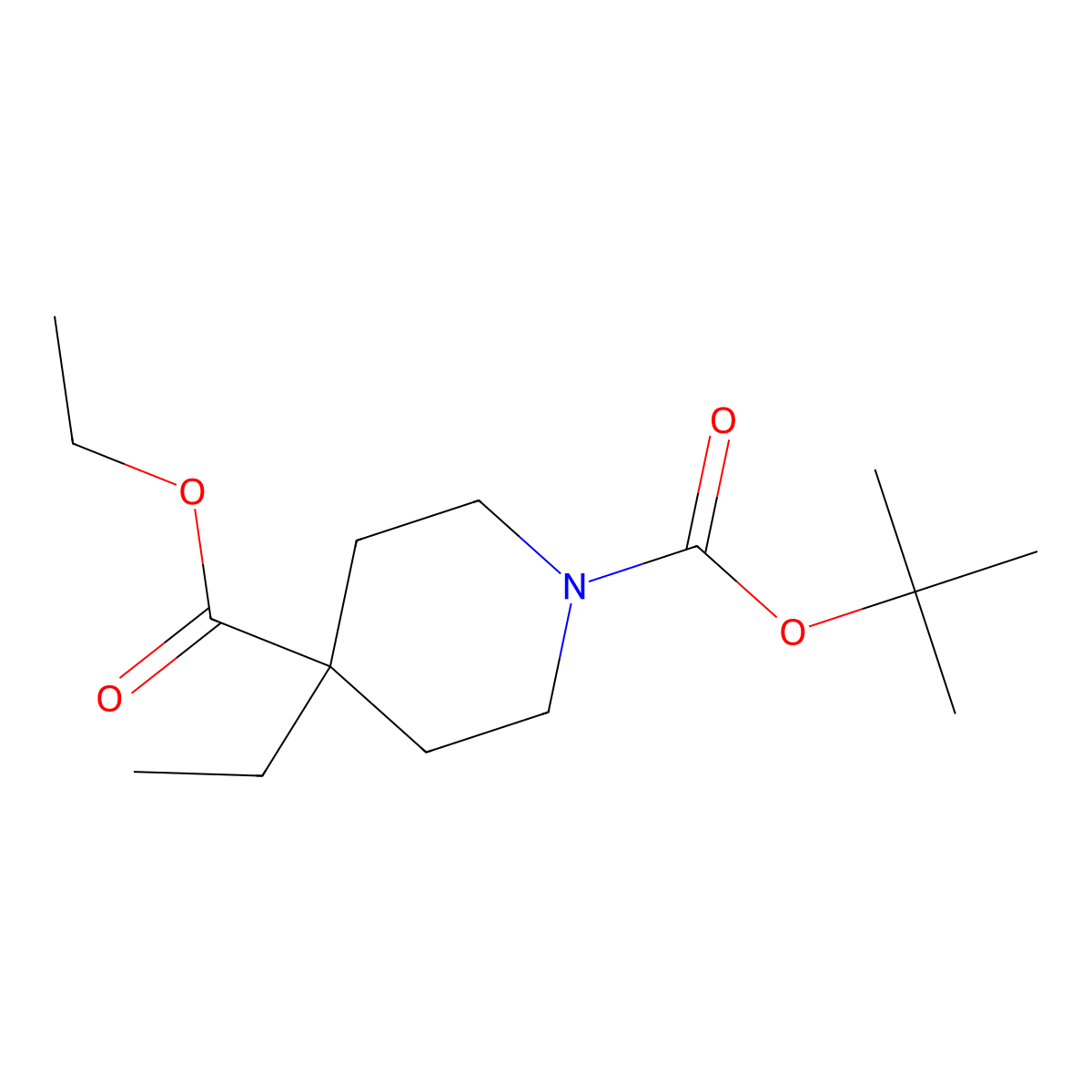 Ethyl 1-Boc-4-ethyl-4-piperidine carboxylate molecular structure, CAS 188792-70-3