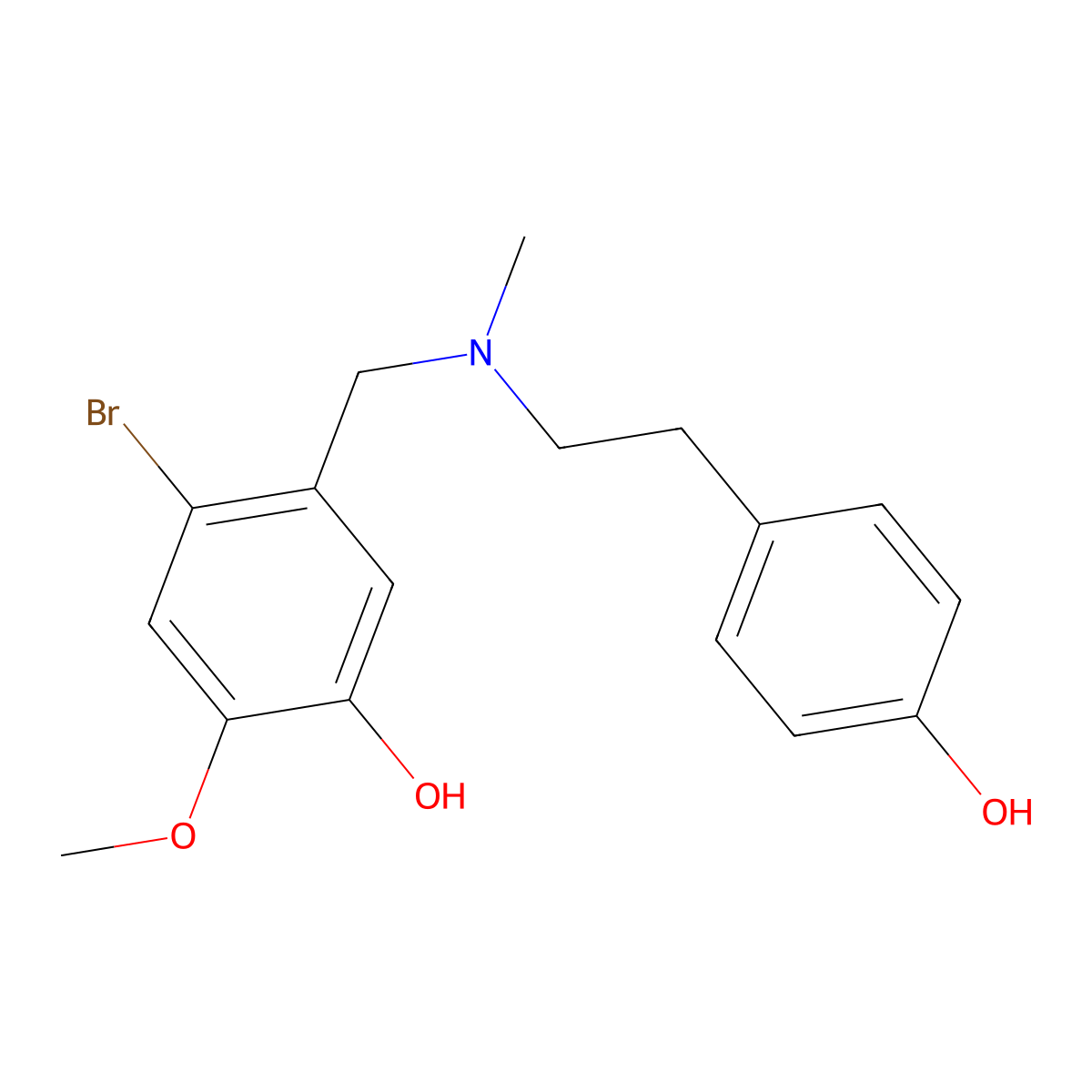 N-(2-bromo-5-hydroxy-4-methoxybenzyl)-N-(4-hydroxyphenethyl)methylamine molecular structure, CAS 188822-63-1