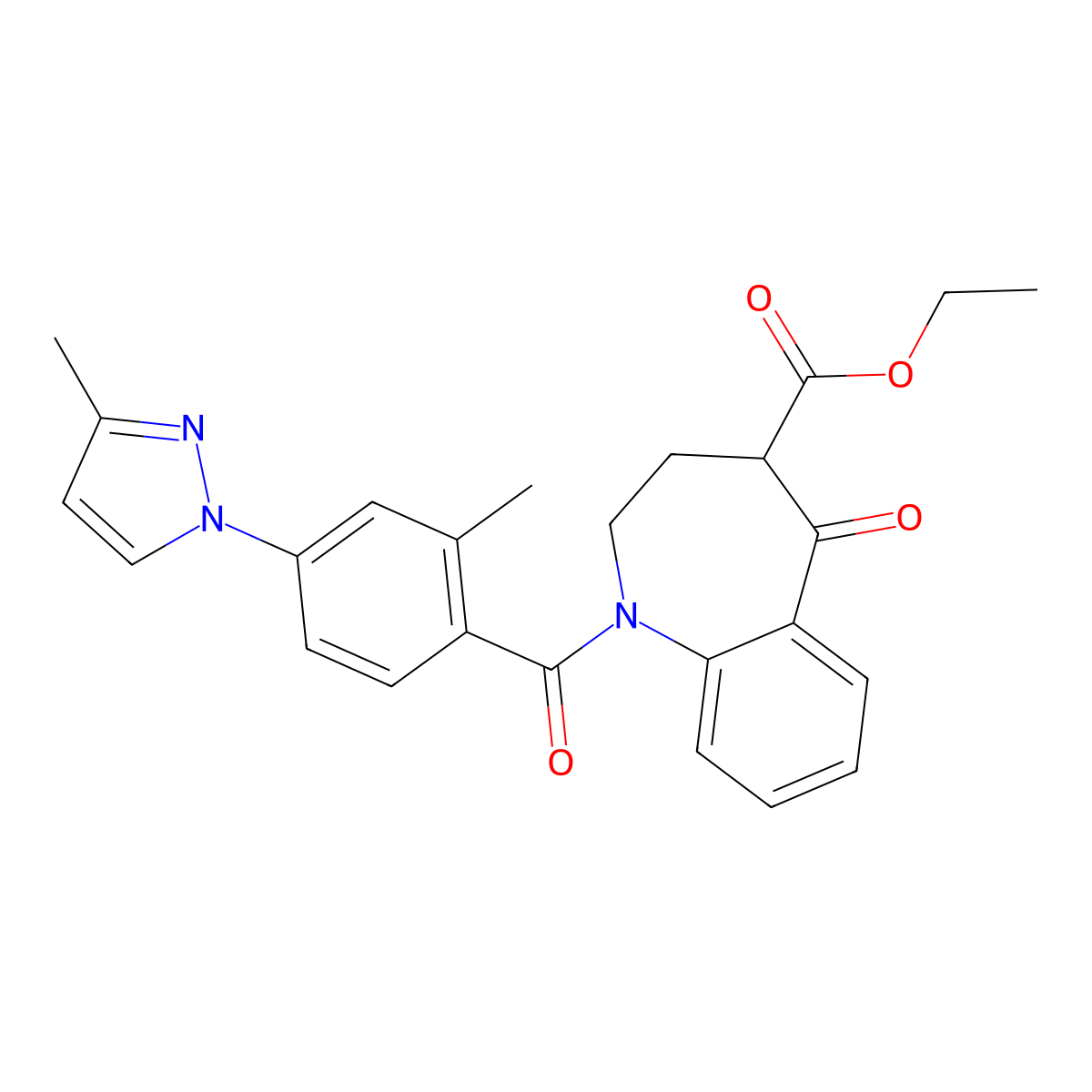 Ethyl 1-(2-methyl-4-(3-methyl-1H-pyrazol-1-yl)benzoyl)-5-oxo-2,3,4,5-tetrahydro-1H-benzo[b]azepine-4-carboxylate molecular structure, CAS 1888294-91-4