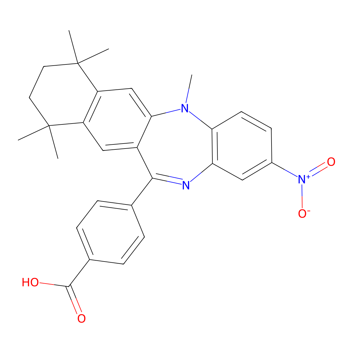 4-(5,7,7,10,10-Pentamethyl-2-nitro-8,9-dihydronaphtho[2,3-b][1,5]benzodiazepin-12-yl)benzoic acid molecular structure, CAS 188844-34-0