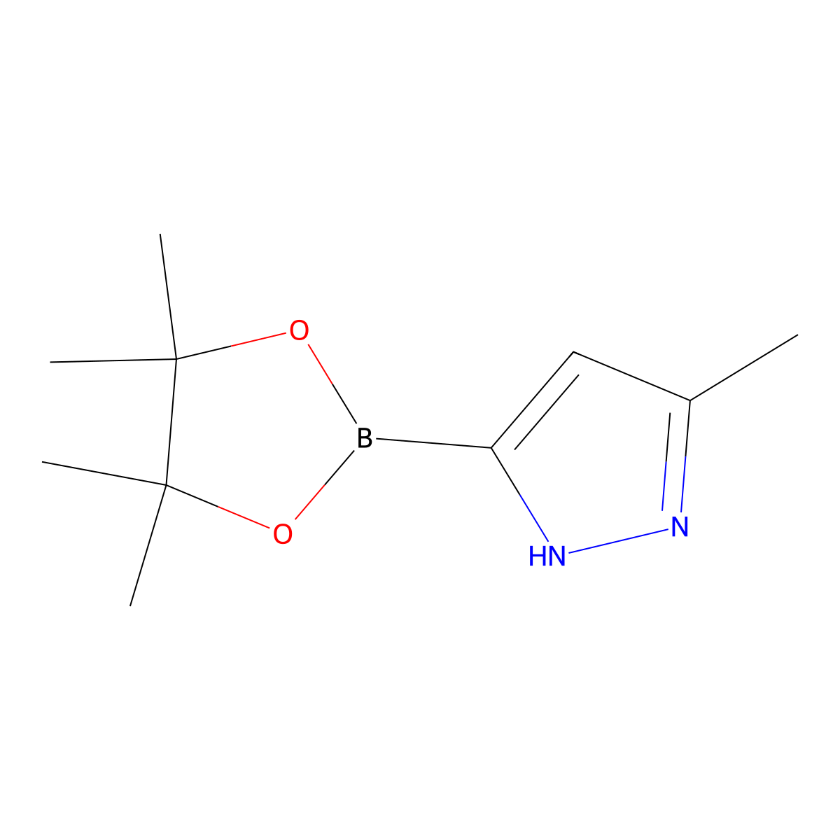 3-methyl-5-(tetramethyl-1,3,2-dioxaborolan-2-yl)-1H-pyrazole molecular structure, CAS 1888441-67-5