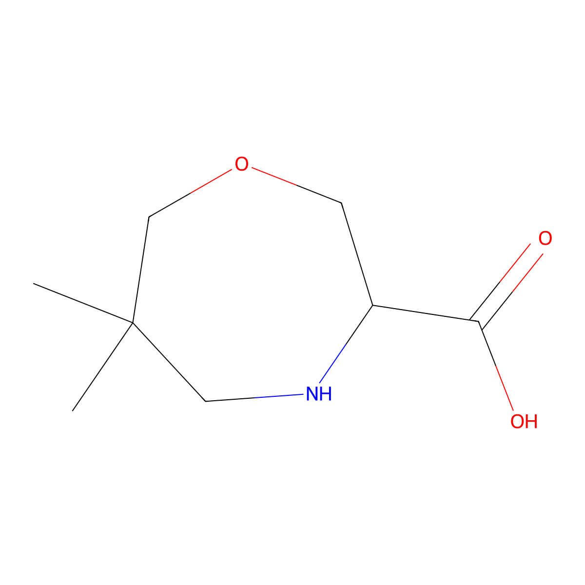 6,6-Dimethyl-1,4-oxazepane-3-carboxylic acid molecular structure, CAS 1888544-68-0