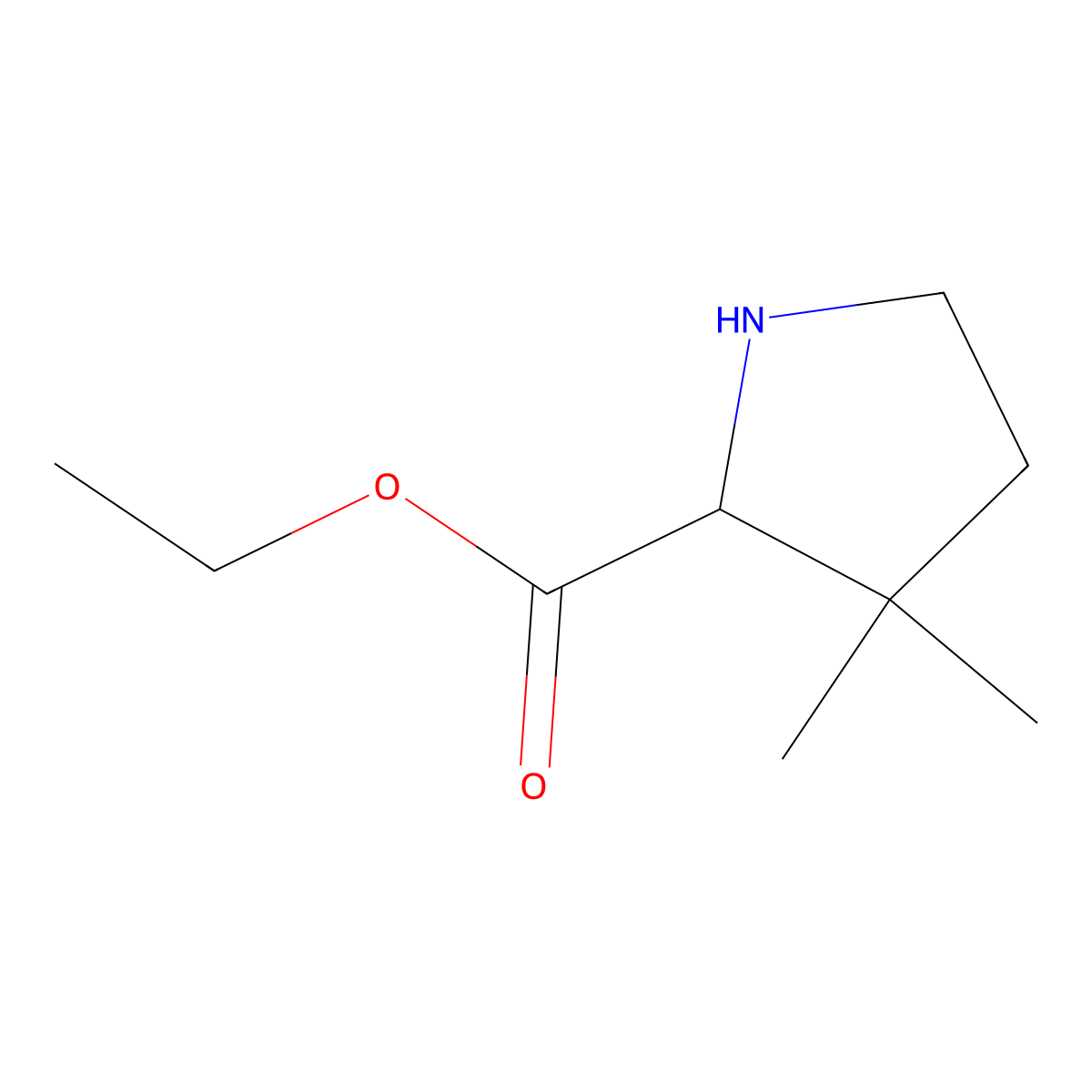 Ethyl 3,3-dimethylpyrrolidine-2-carboxylate molecular structure, CAS 1888557-43-4